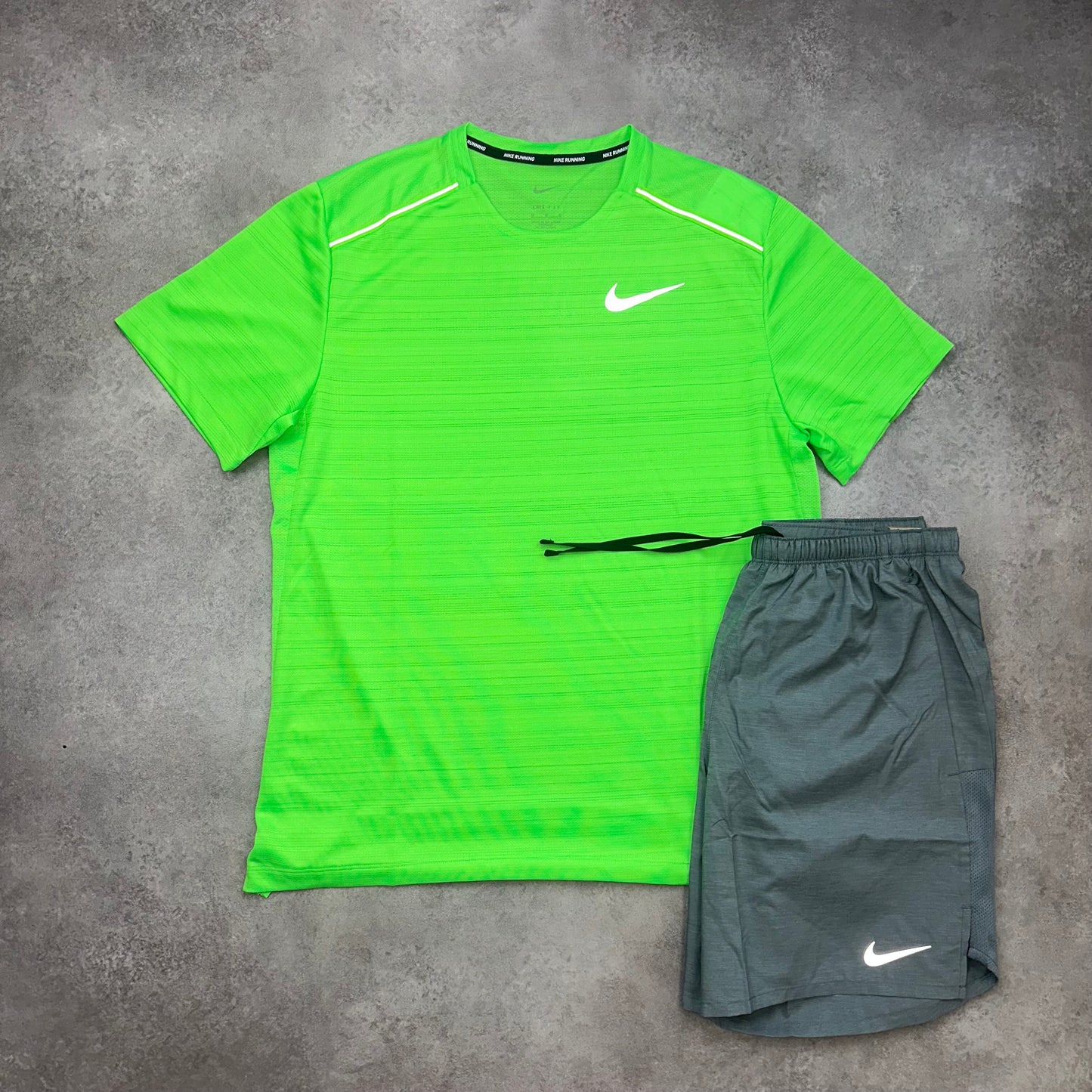 Nike Miler Green Strike & Challenger Shorts Grey
