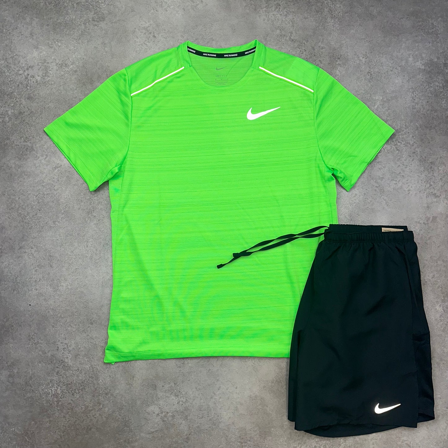 Nike Miler Green Strike & Challenger Shorts Black