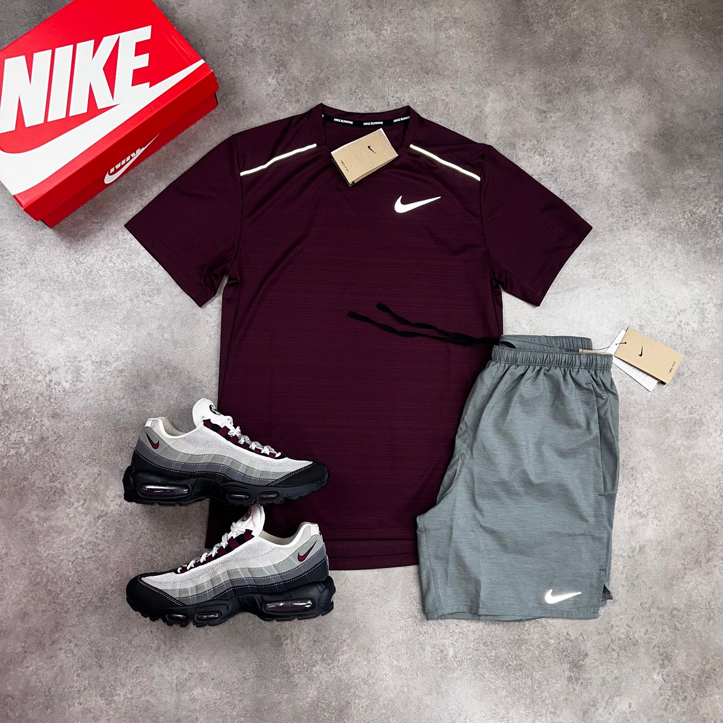 Nike Miler Beetroot & Challenger Shorts Grey
