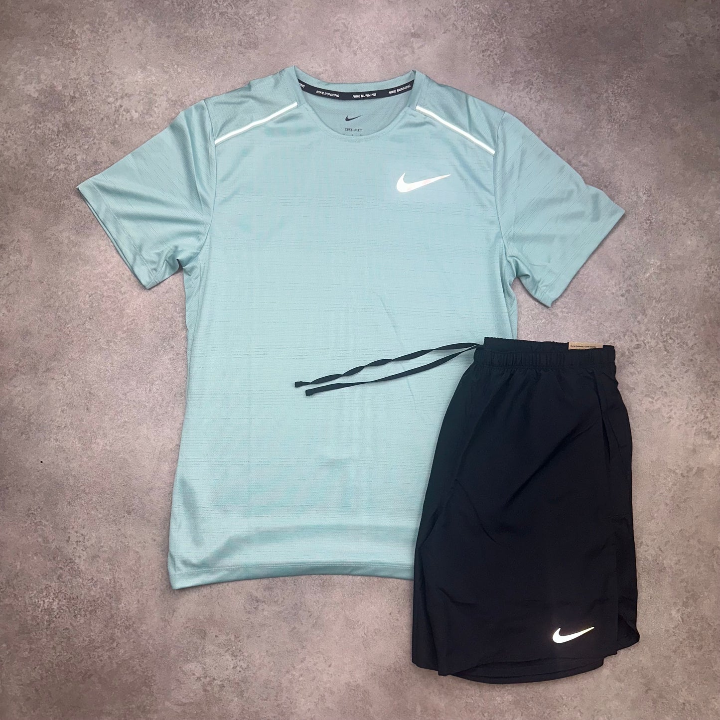 Nike Miler Mineral Teal & Challenger Shorts Black