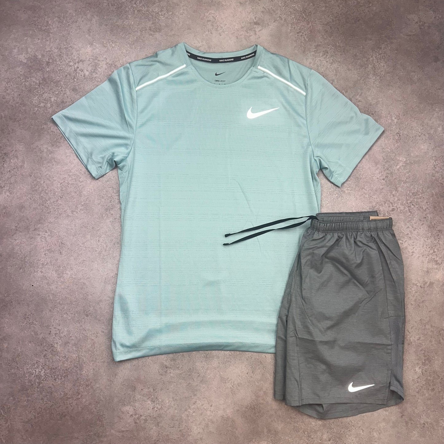 Nike Miler Mineral Teal & Challenger Shorts Grey