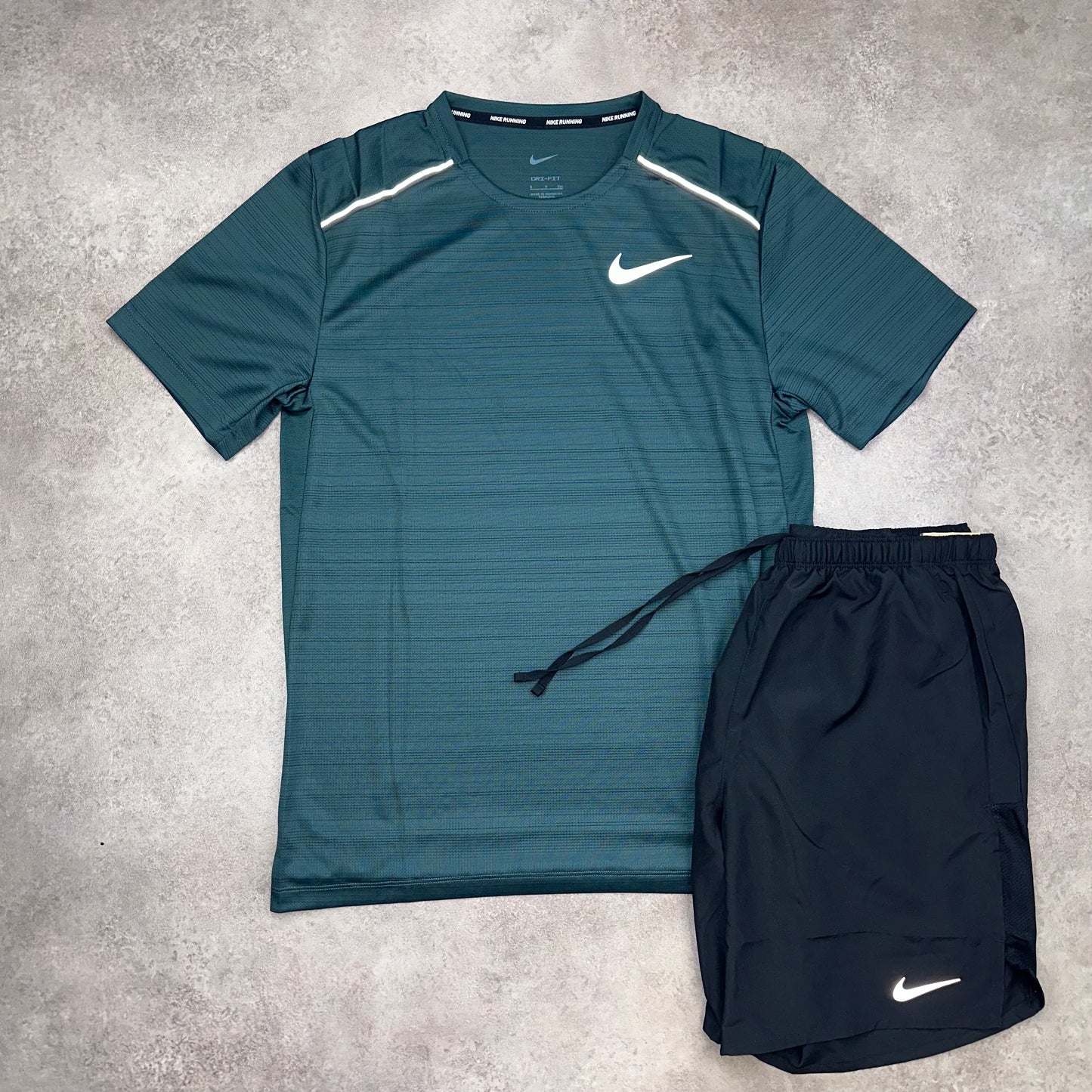 Nike Miler Jungle Green & Challenger Shorts Black