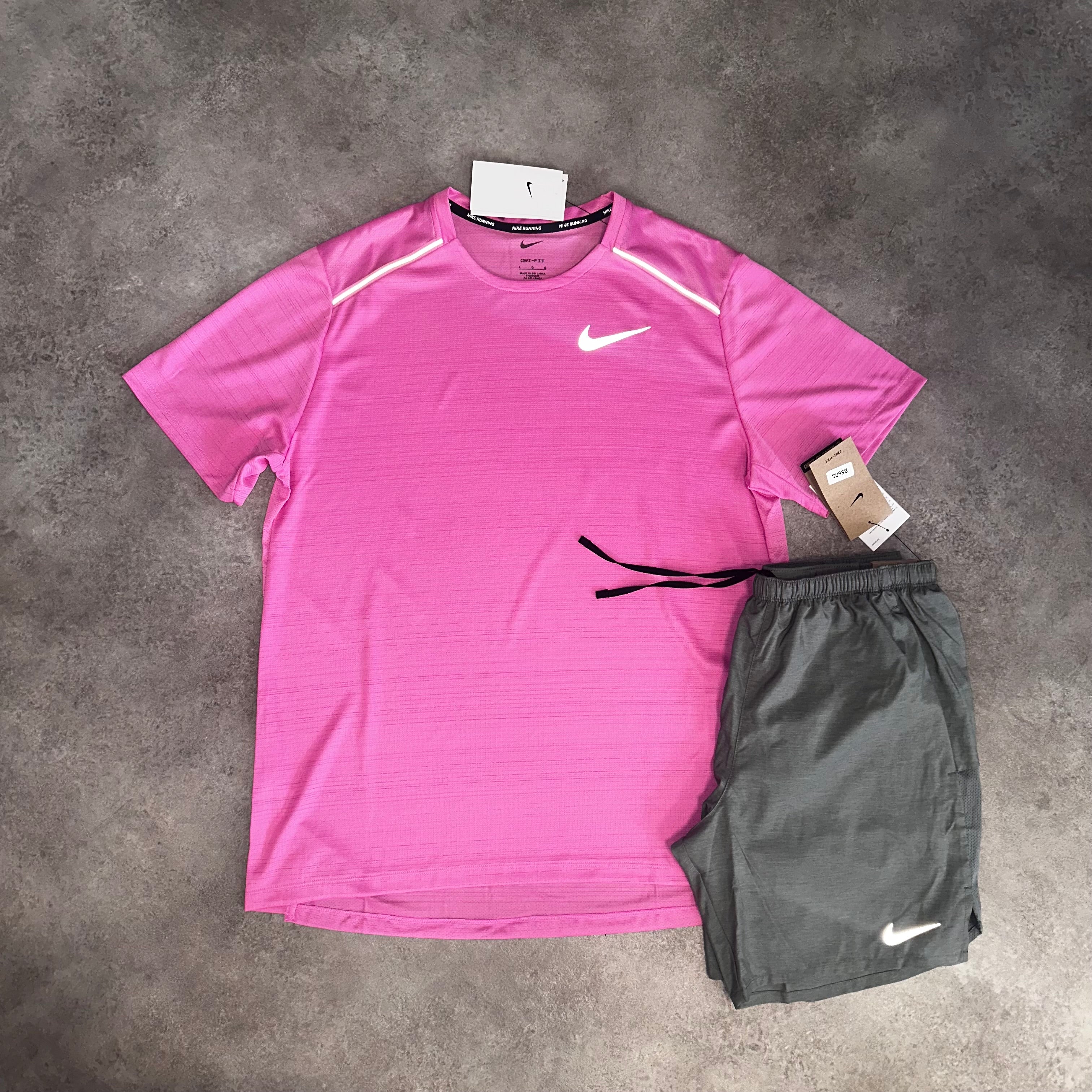 Nike Miler Playful Pink & Challenger Shorts Grey front view