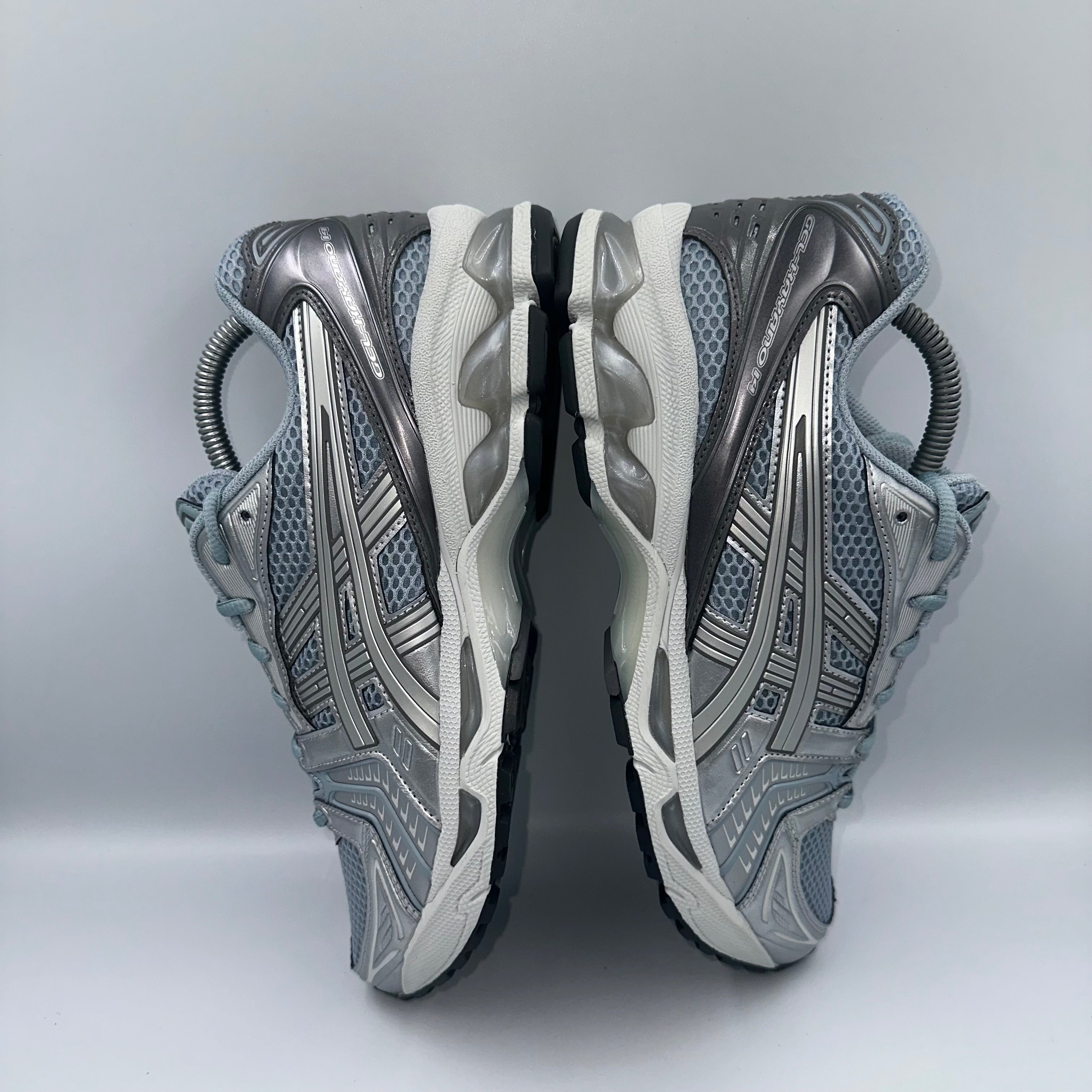 ASICS Gel-Kayano 14 Dolphin Grey / Pure Silver three-quarter front angle