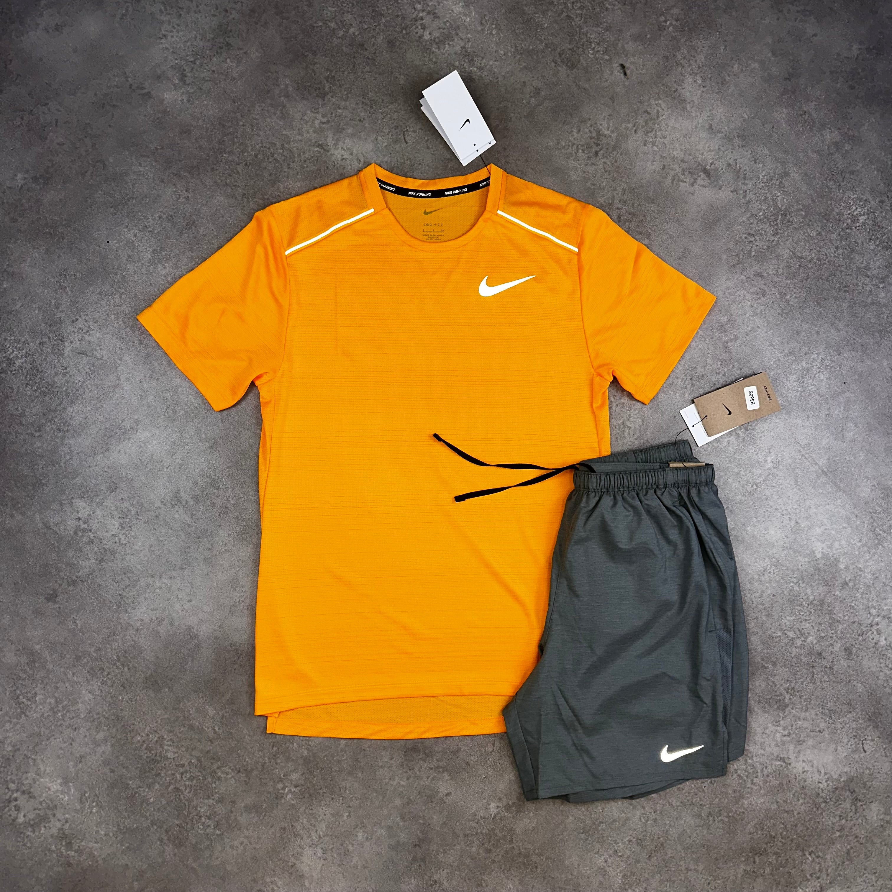 Nike Miler Orange & Challenger Shorts Grey back view