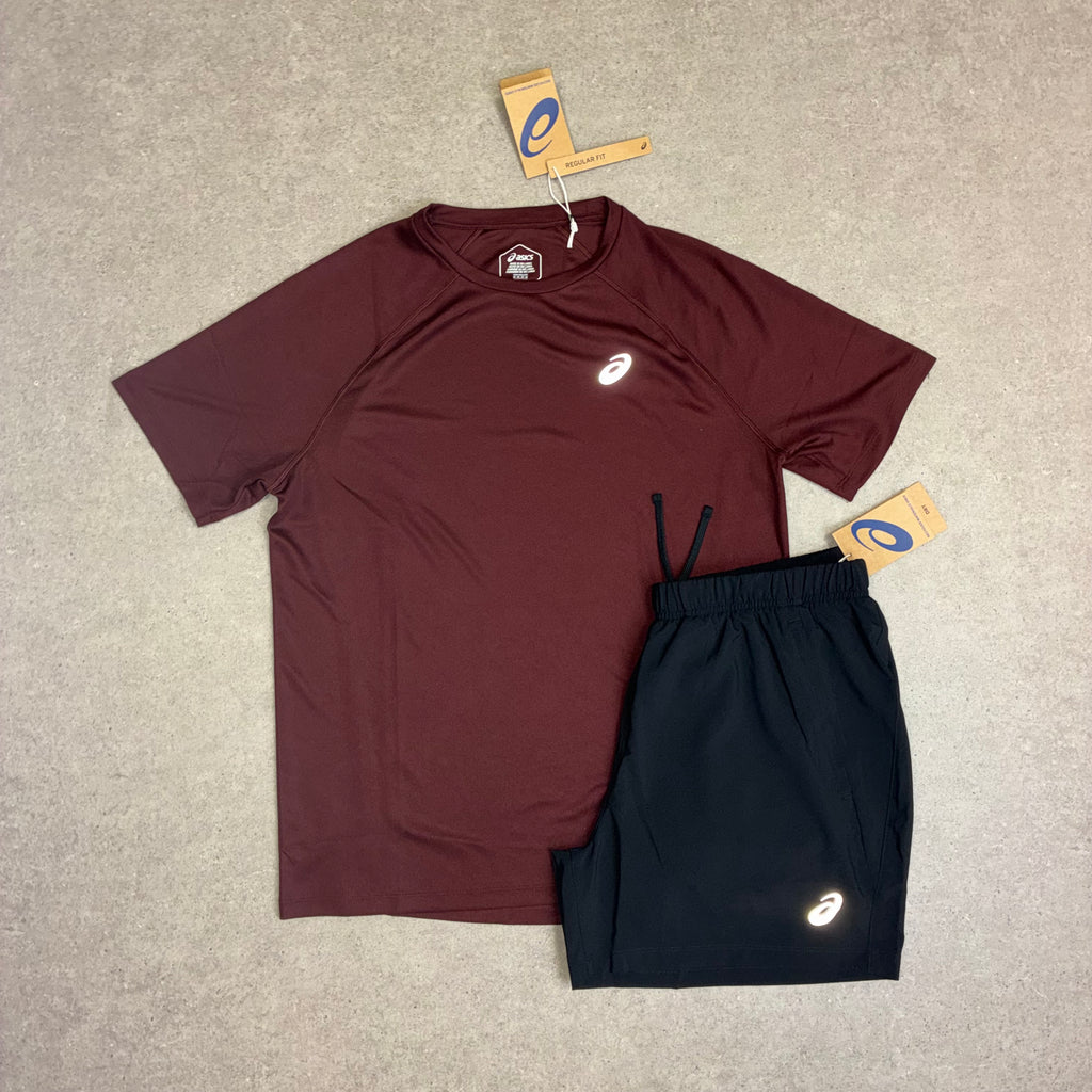 ASICS Sport Run Dark Red Planet & Shorts Black