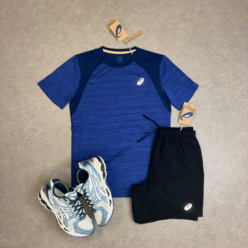ASICS Road SS Top Dark Cobalt & Sport Run Shorts Black