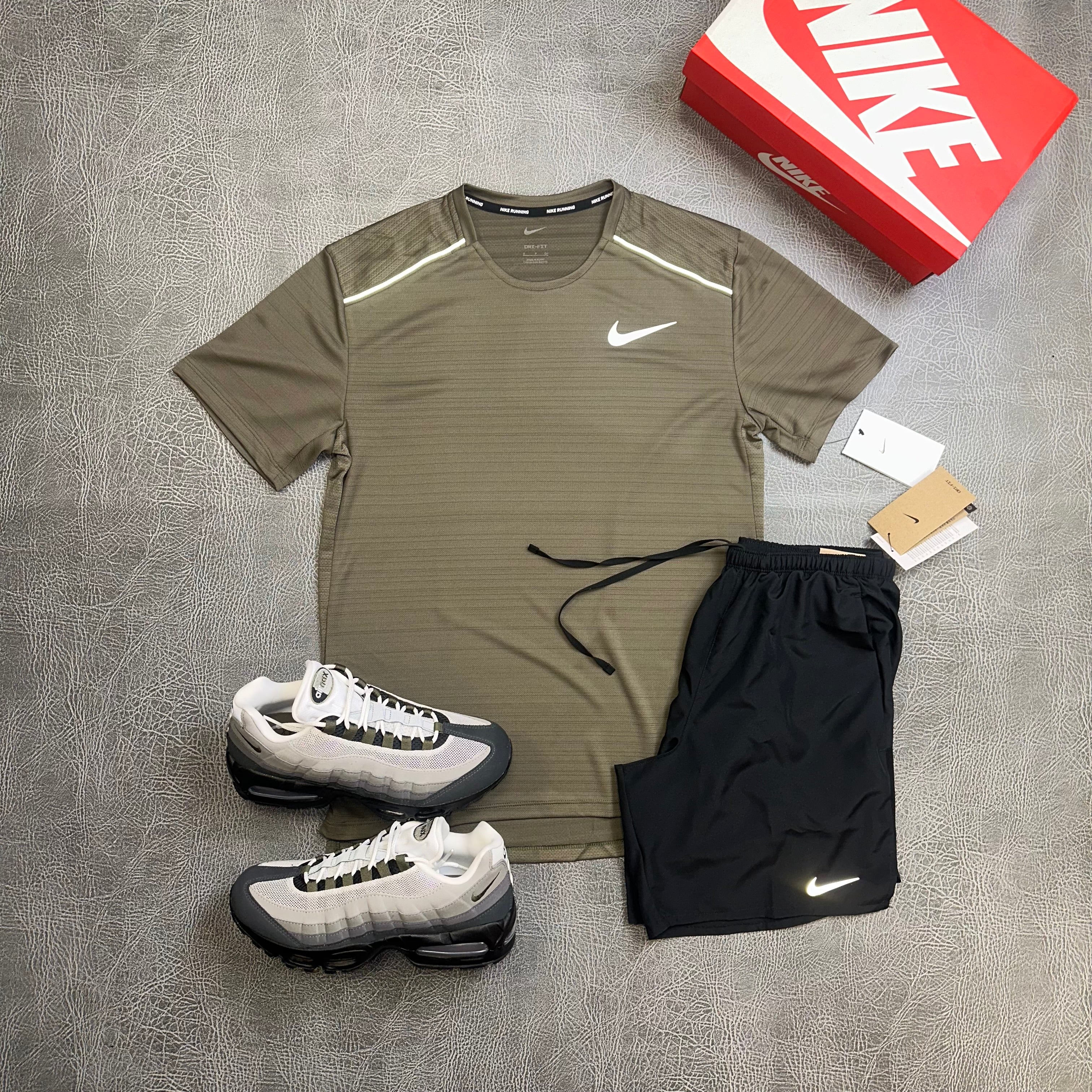 Nike Miler Medium Olive & Challenger Shorts Black
