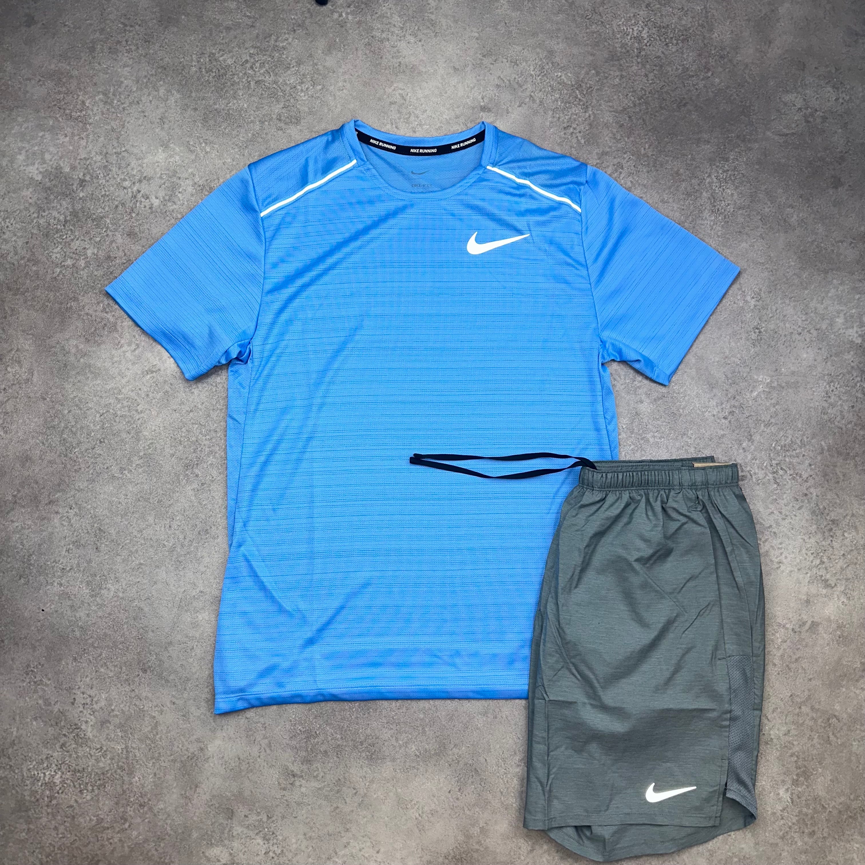 Nike Miler University Blue & Challenger Shorts Grey front view