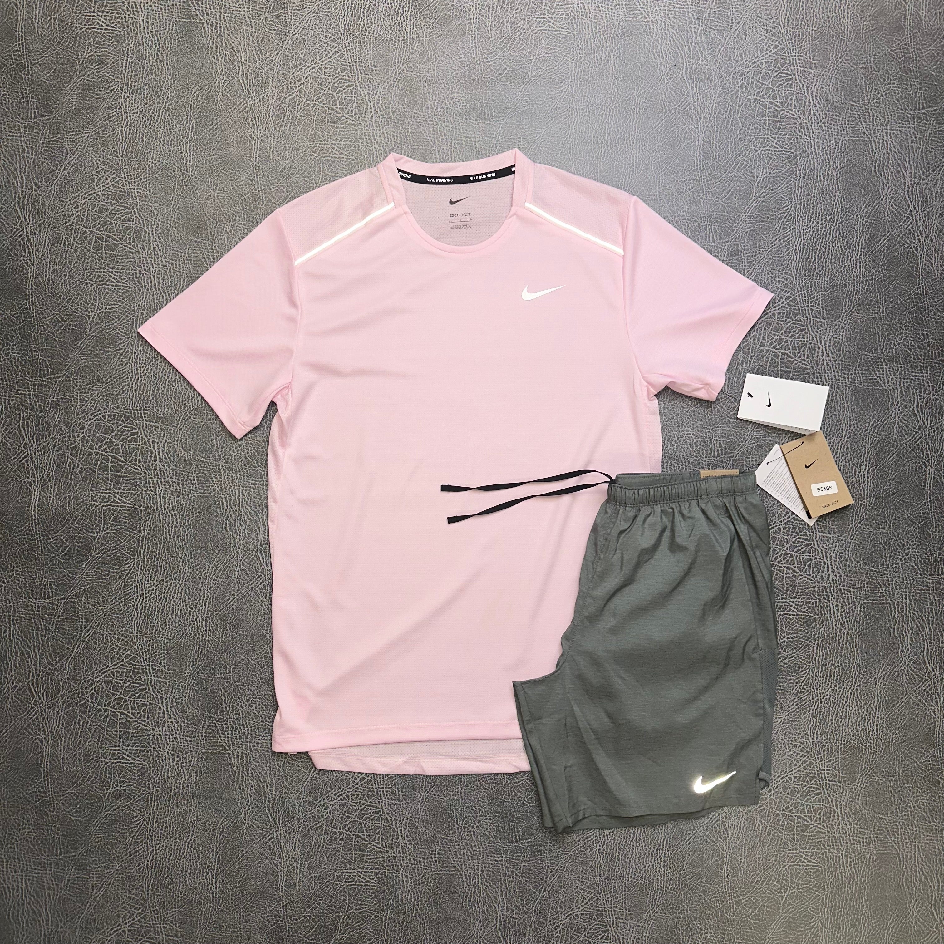 Nike Miler Pink Foam & Challenger Shorts Grey