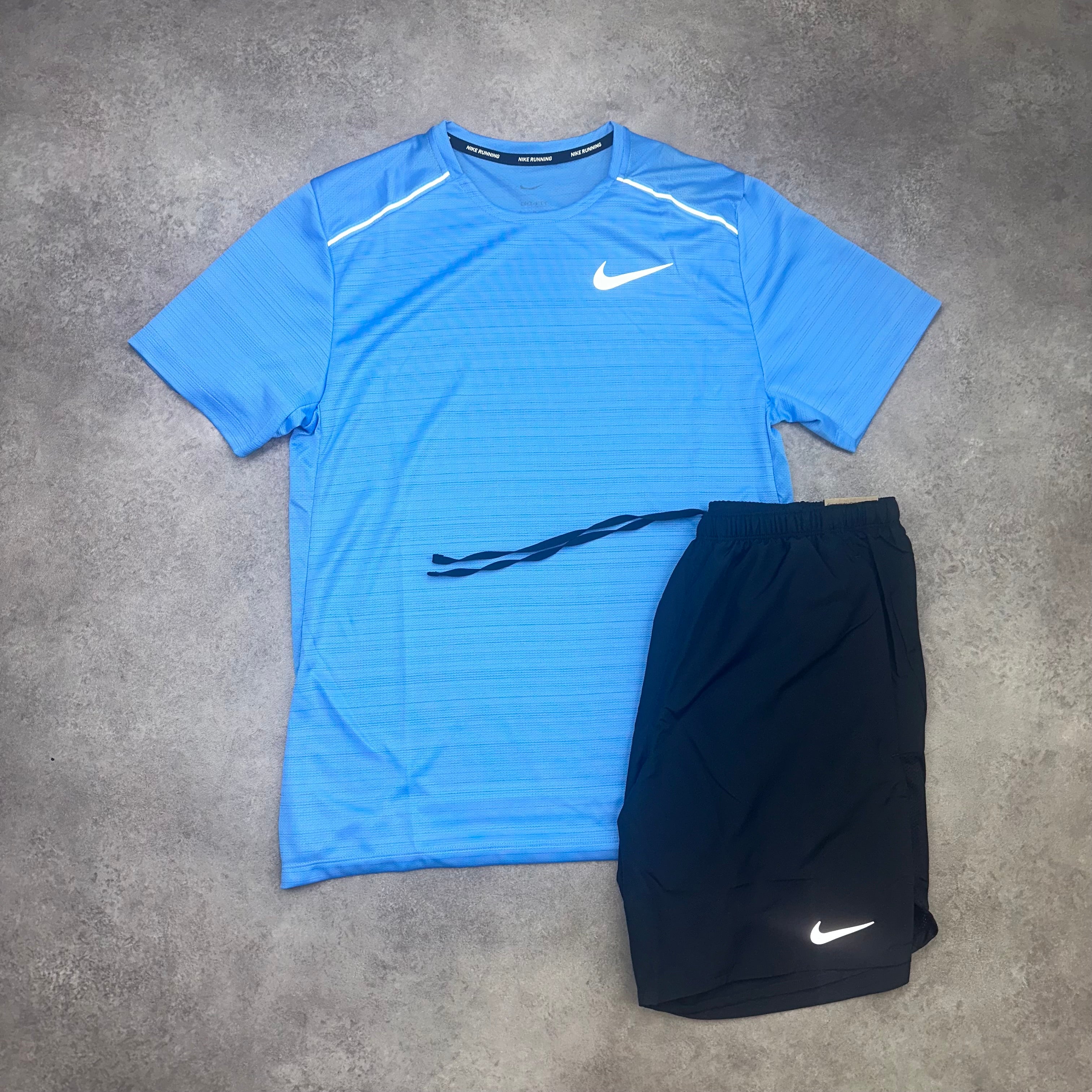 Nike Miler University Blue & Challenger Shorts Black front view