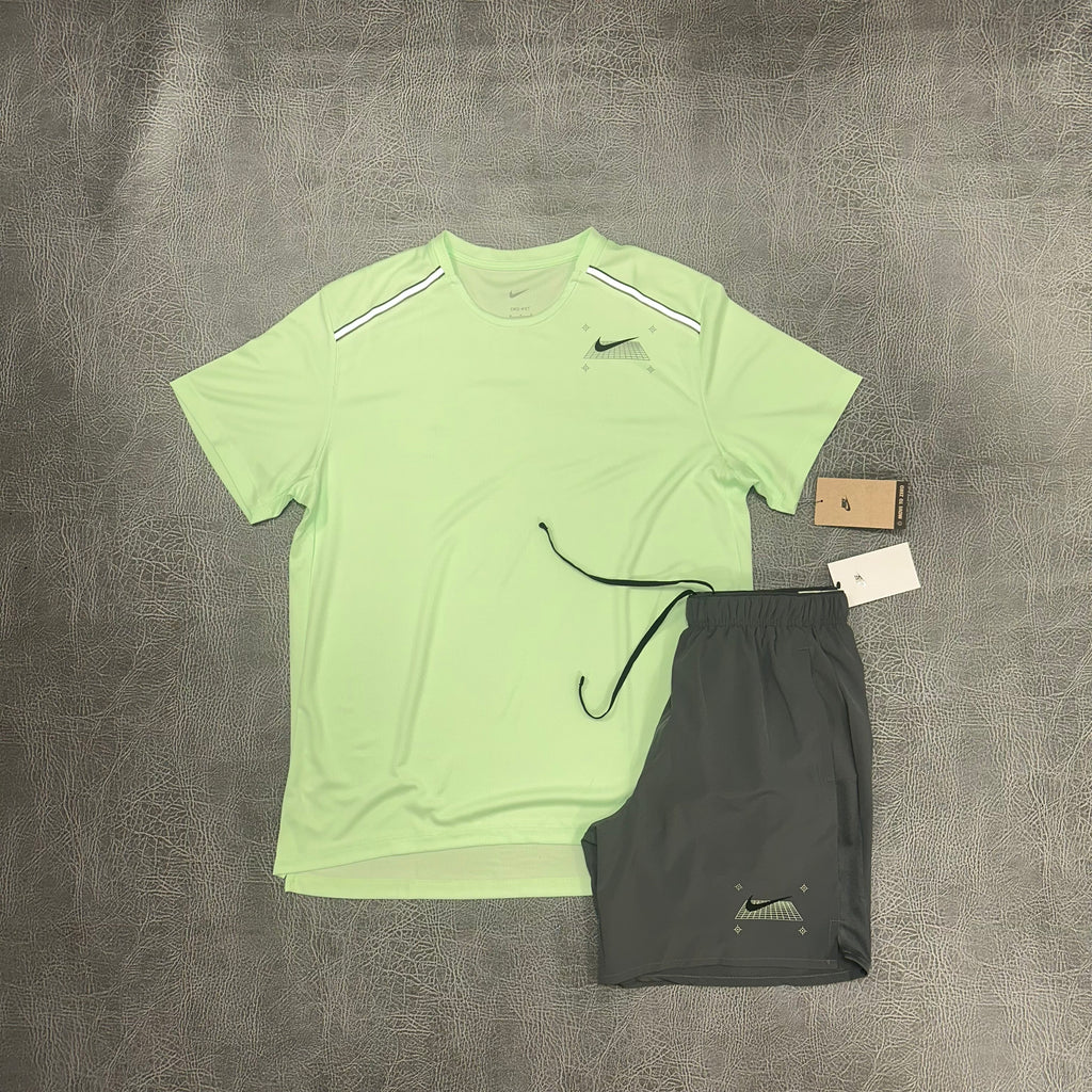 Nike Graphic Miler Vapour Green & Challenger Shorts Iron Grey