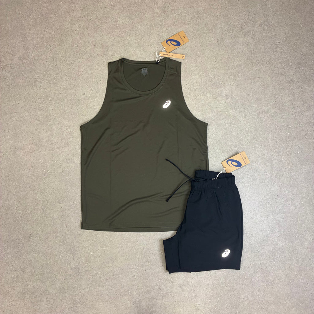 ASIC Vest Khaki & Black Run Shorts