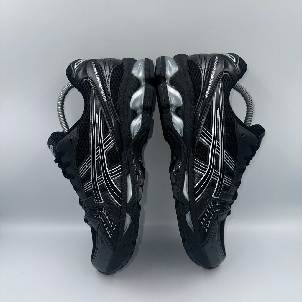 ASICS Gel-Kayano 14 Black / Pure Silver UK 8.5 three-quarter front angle