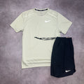 Nike Miler Light Olive & Challenger Shorts Black front view