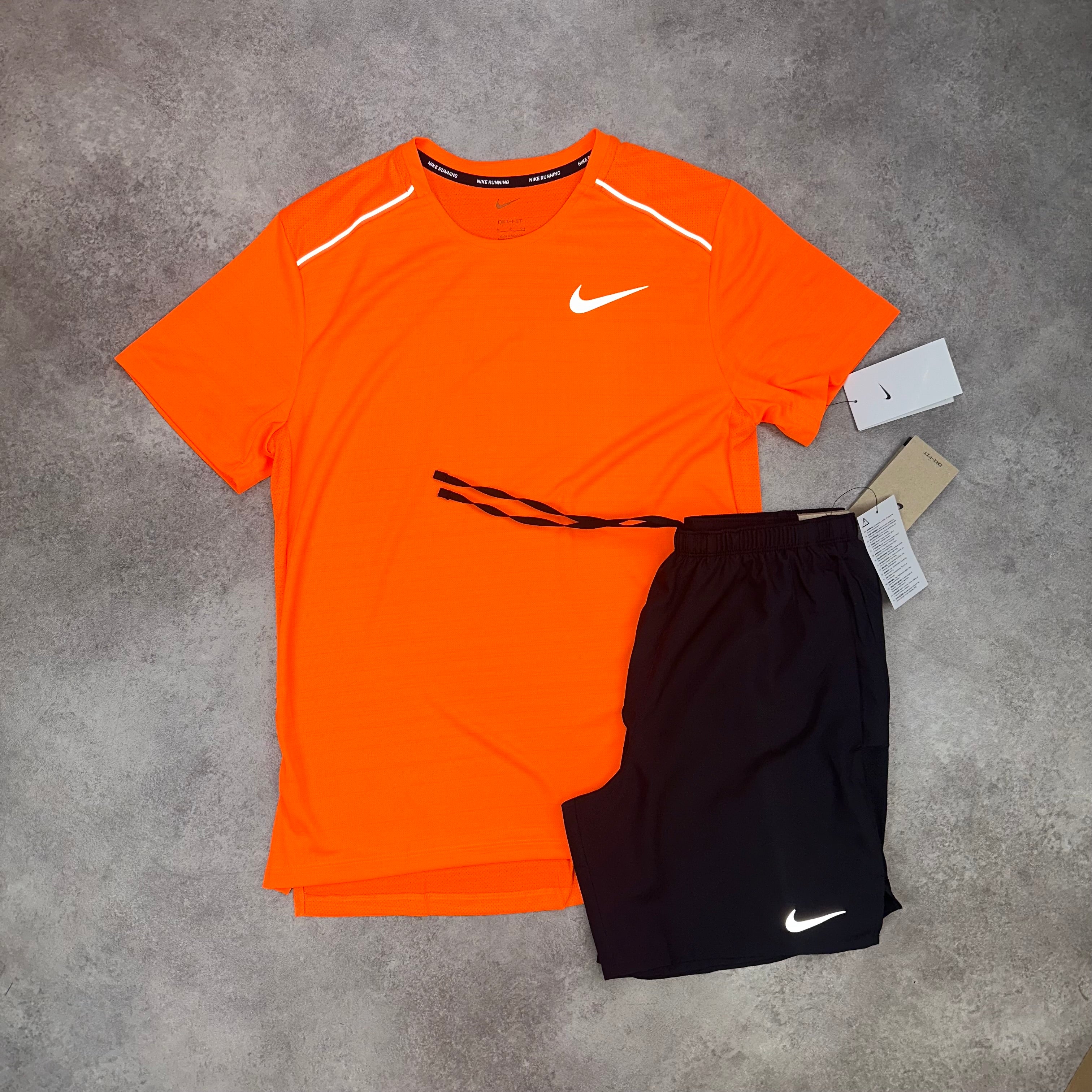 Nike Miler Total Orange & Challenger Shorts Black back view