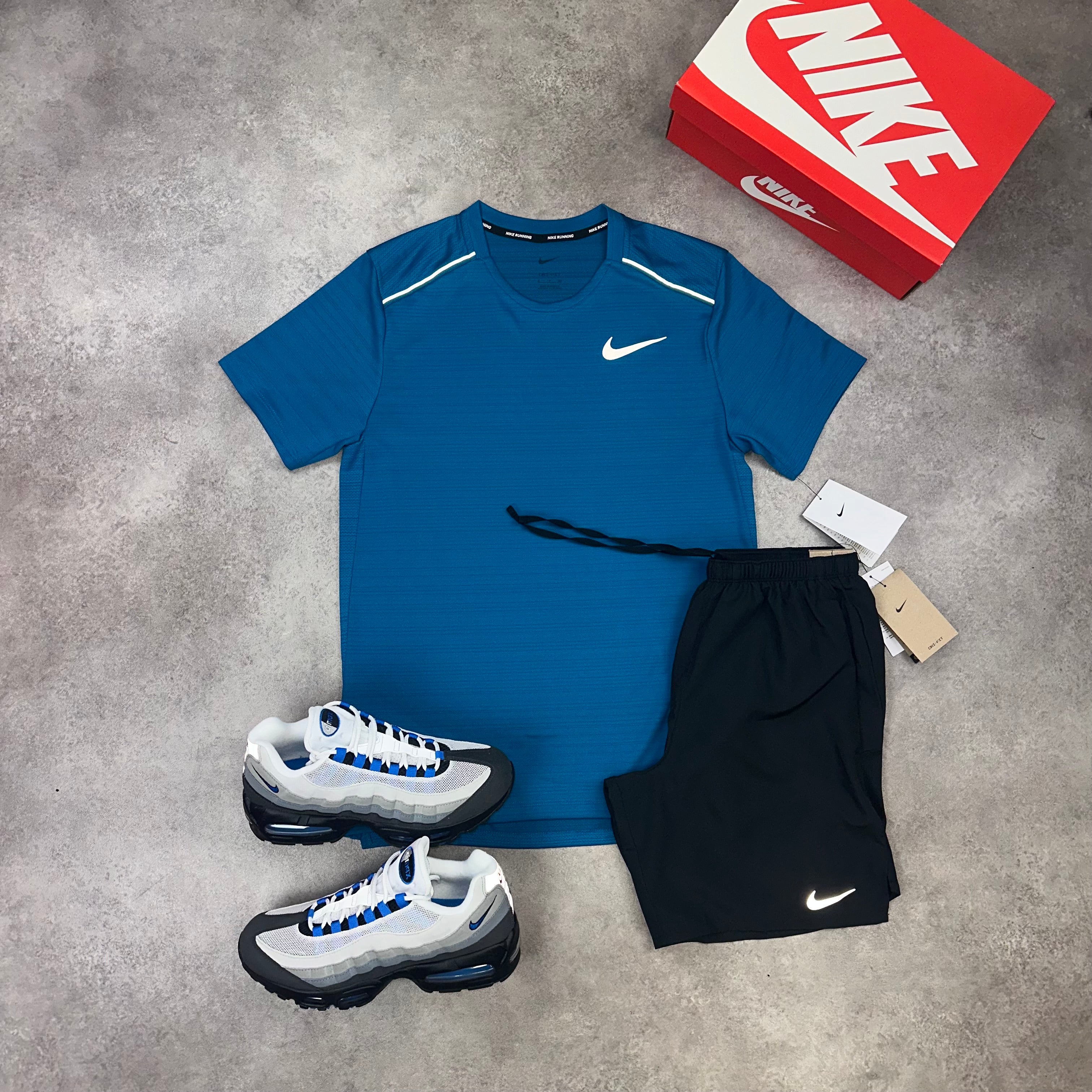 Nike Miler Green Abyss & Challenger Shorts Black front view