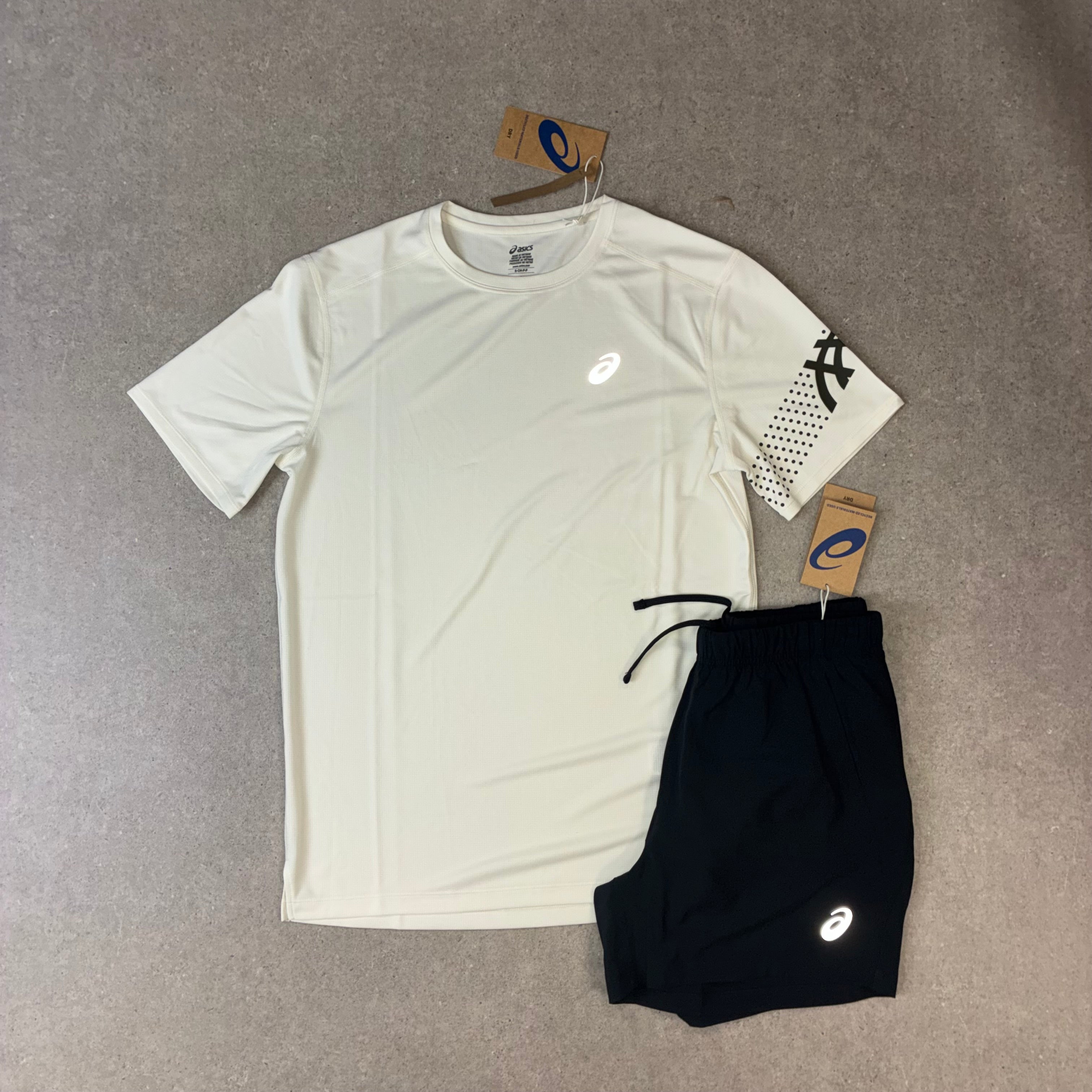 ASICS Icon SS Top Cream & Run Shorts Black