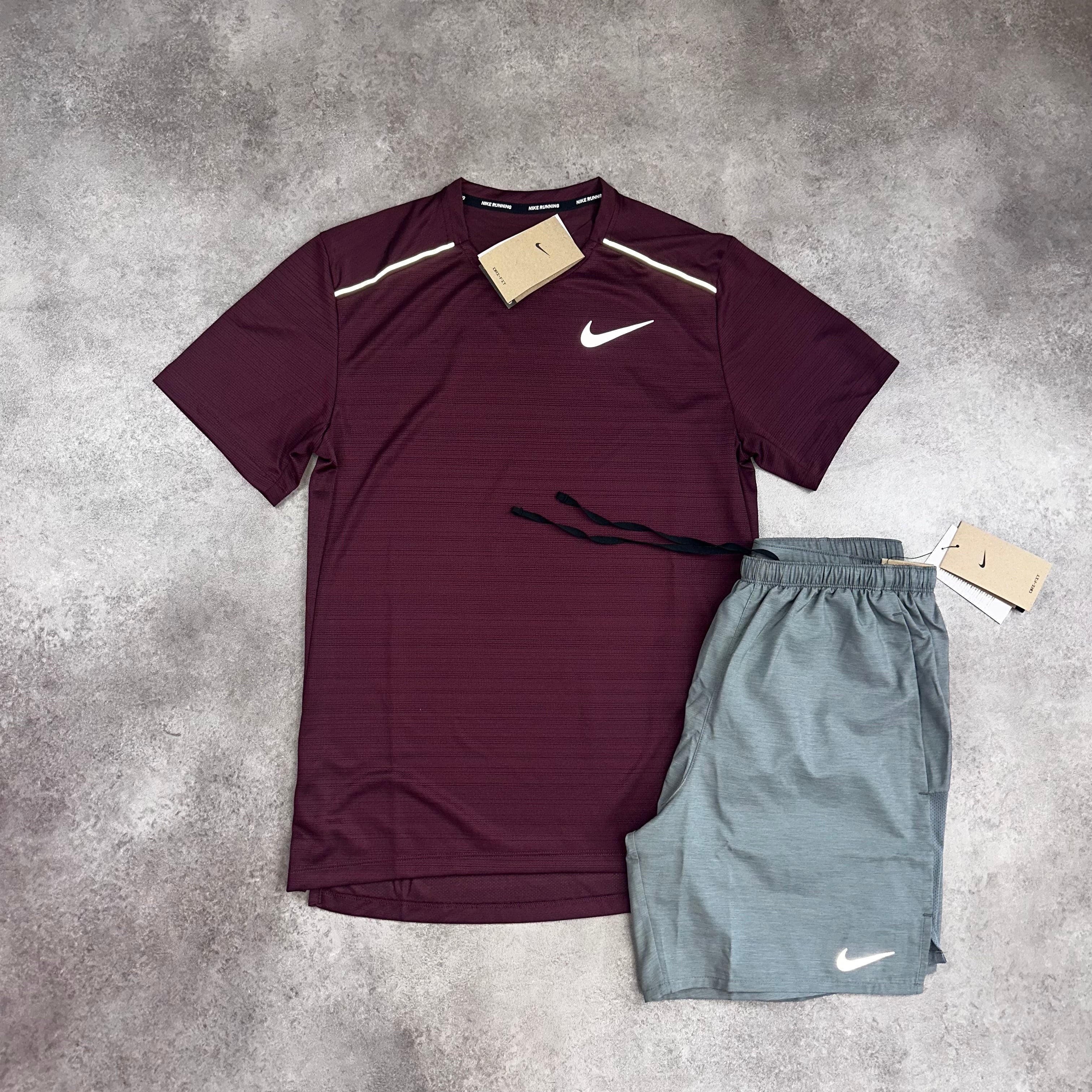 Nike Miler Beetroot & Challenger Shorts Grey back view