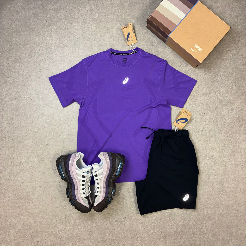 ASICS Road Seamless SS Edo Purple & Sport Run Shorts Black