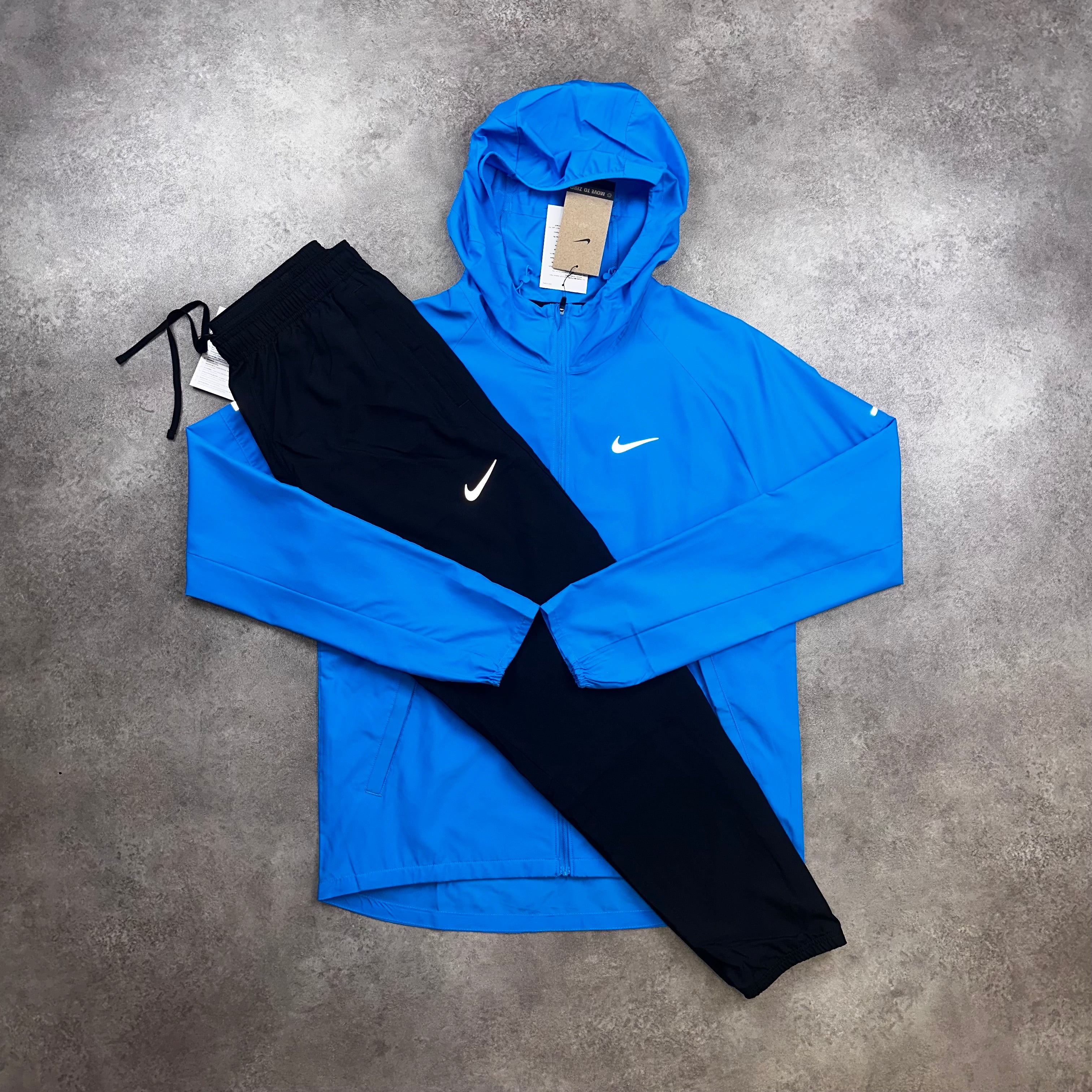 Nike Repel Running Jacket Blue Hero & Challenger Pants Black back view