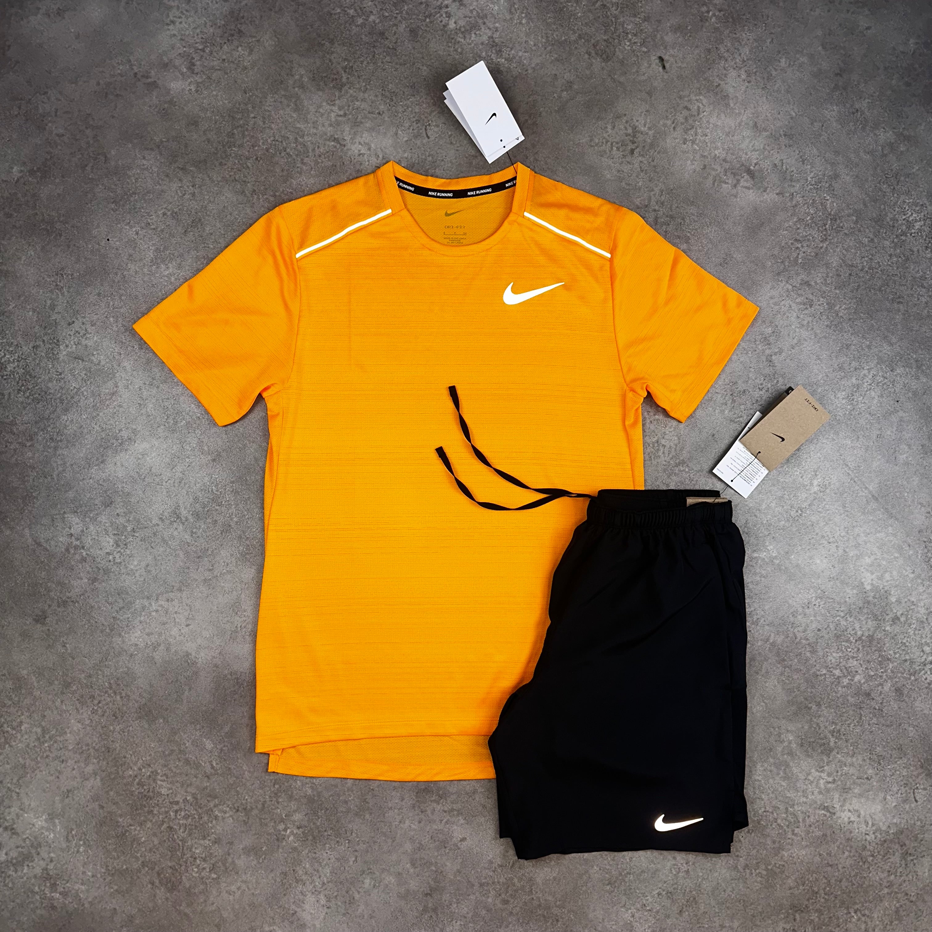 Nike Miler Orange & Challenger Shorts Black back view