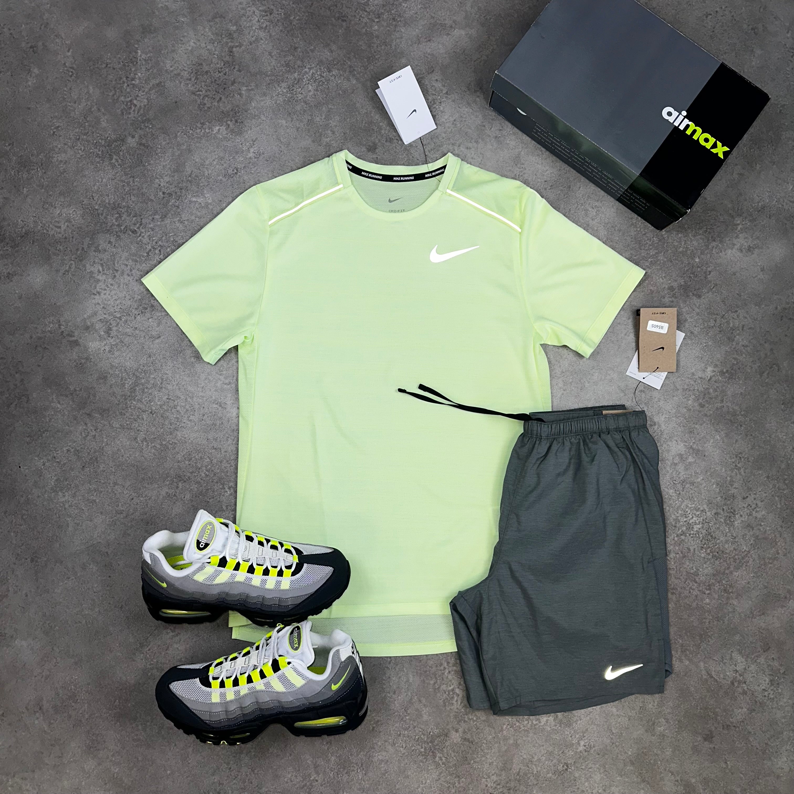 Nike Miler Barely Volt & Challenger Grey front view