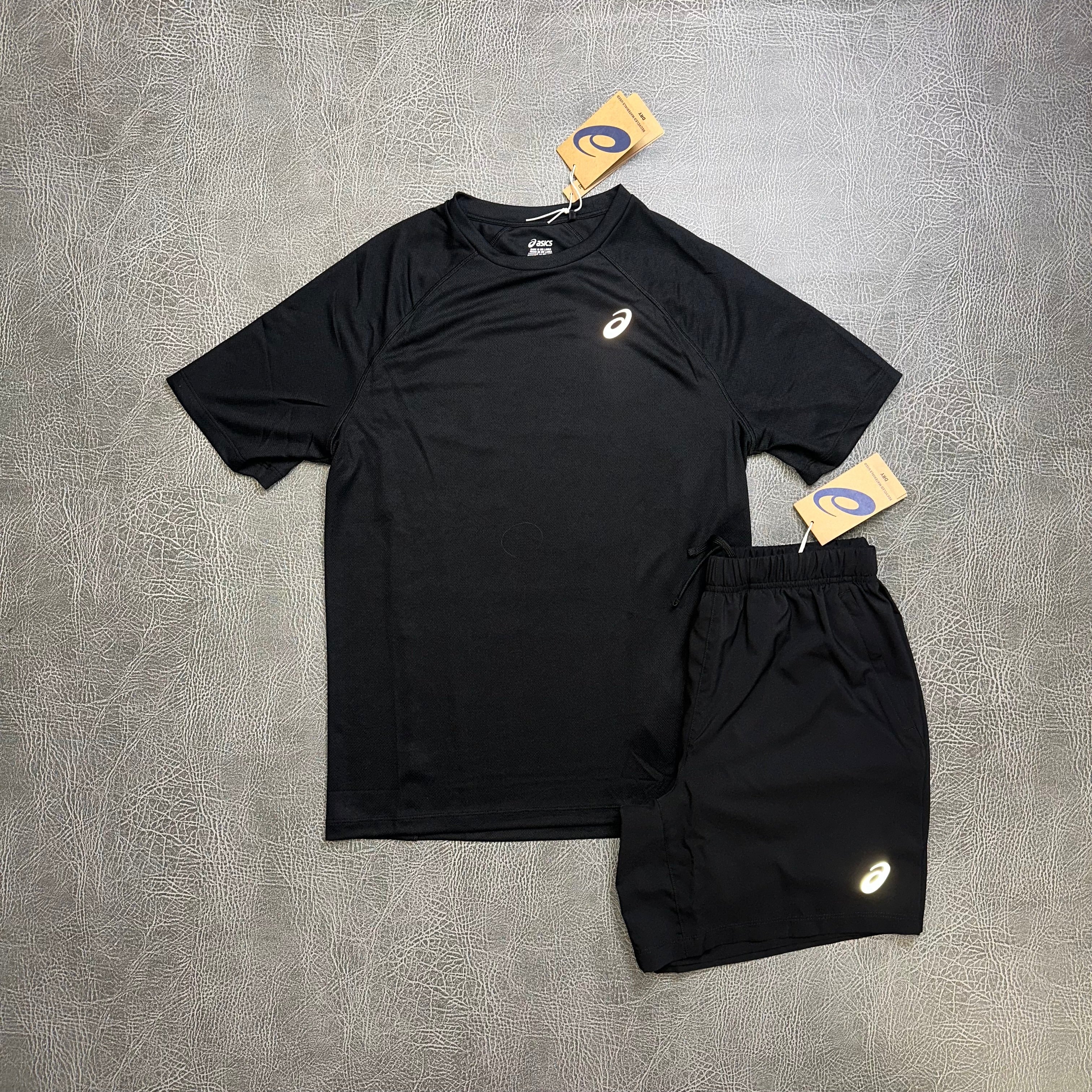 ASIC Sport Run Top & Shorts Black
