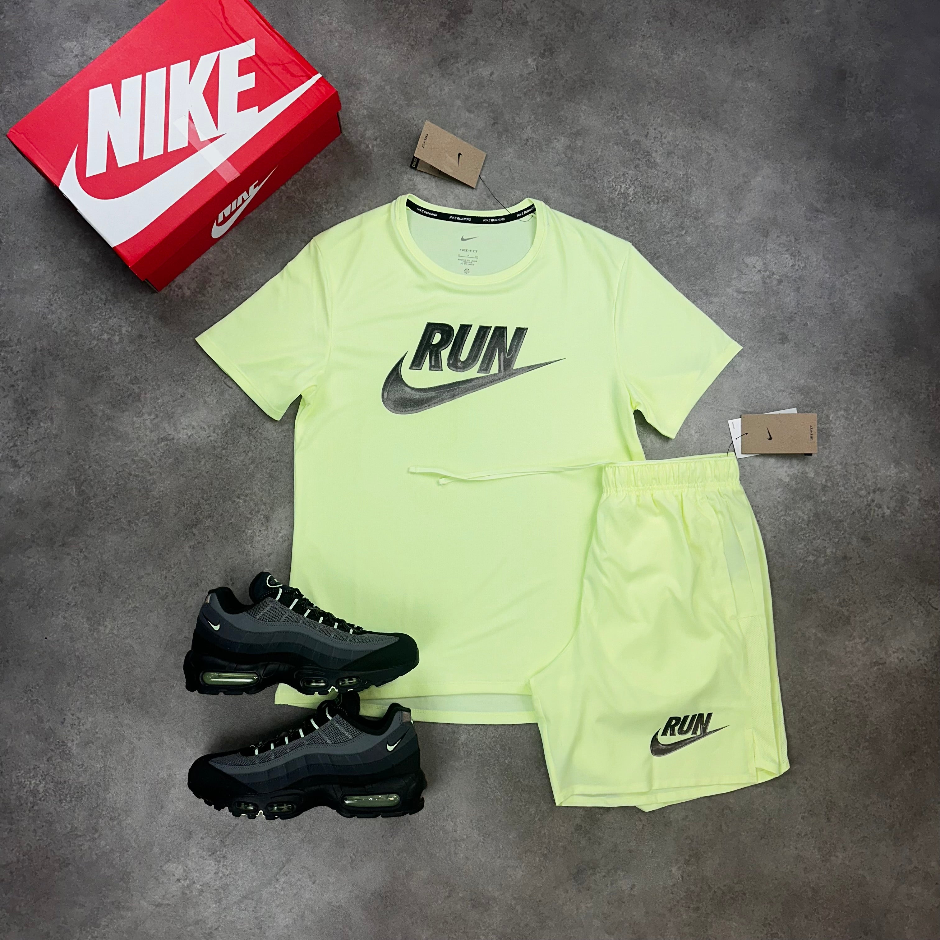 Nike Miler Run Energy & Challenger Shorts Barely Volt front view