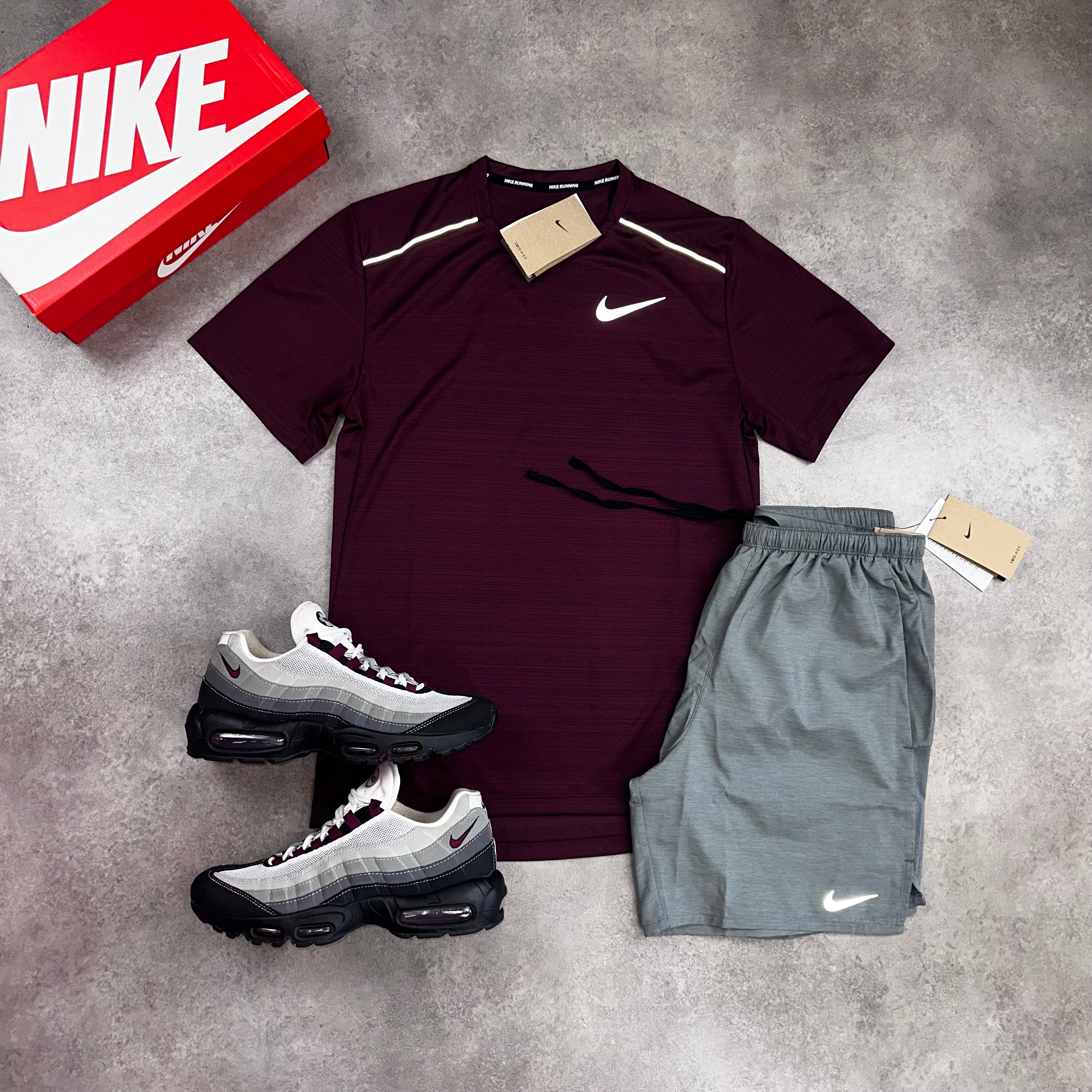 Nike Miler Beetroot & Challenger Shorts Grey front view