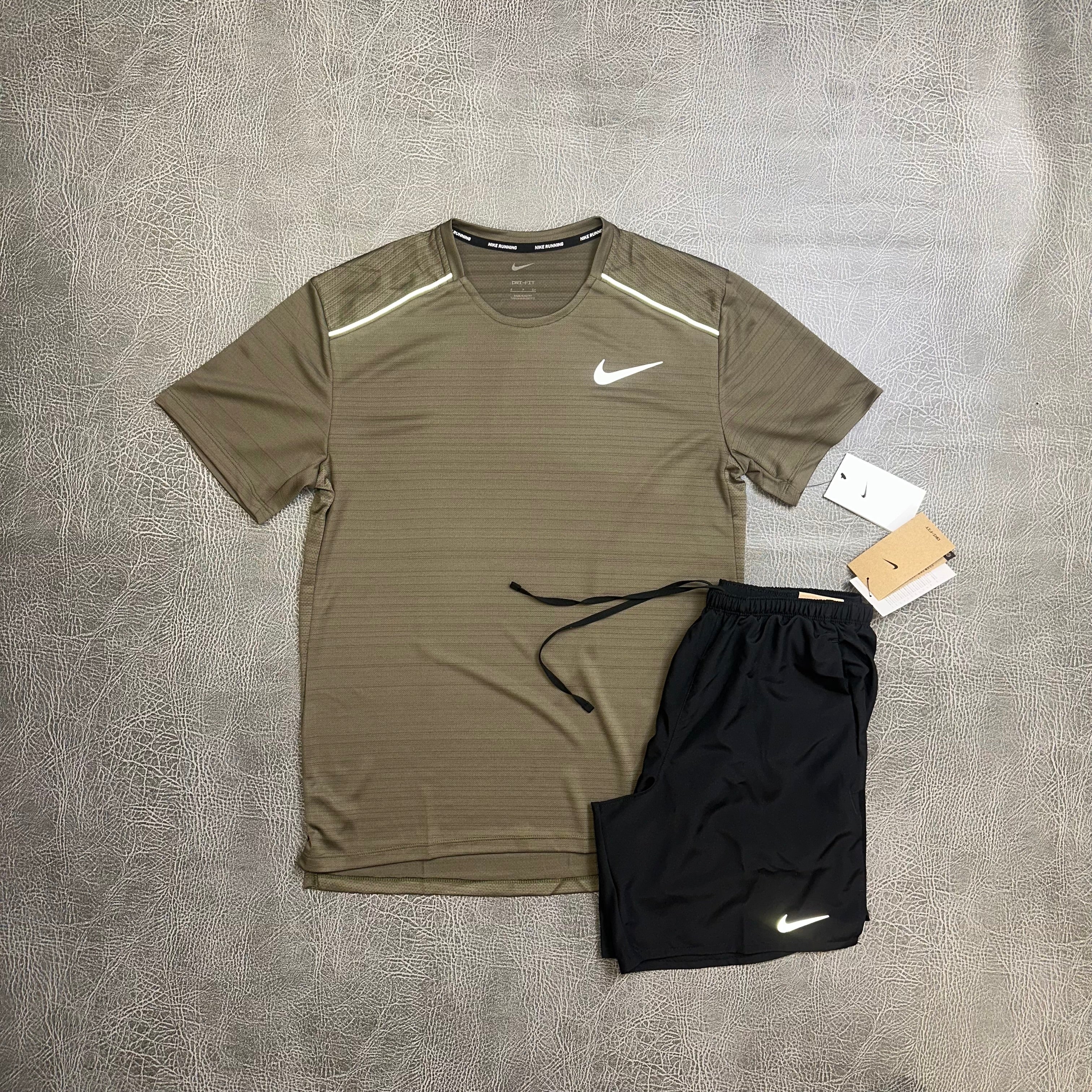 Nike Miler Medium Olive & Challenger Shorts Black