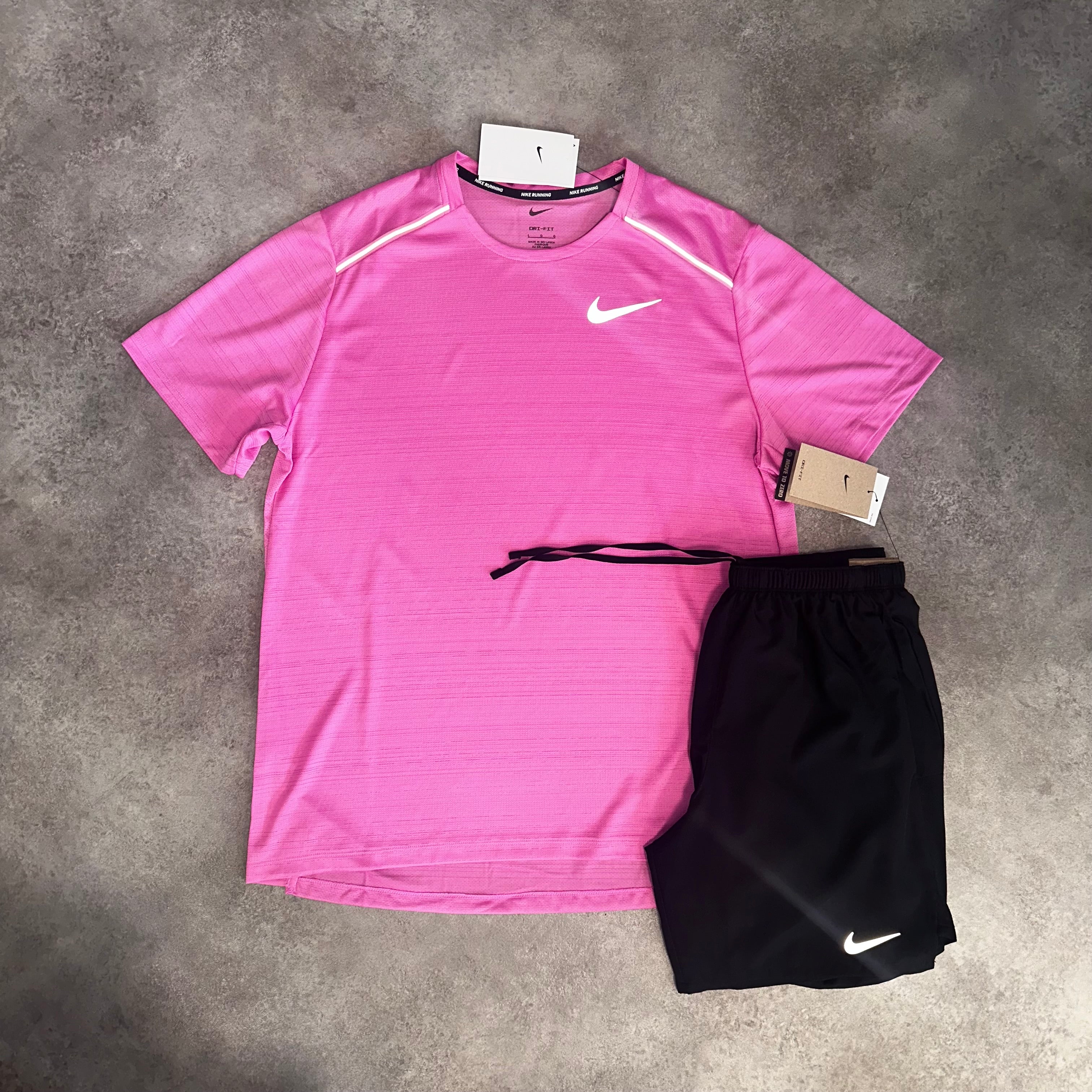 Nike Miler Playful Pink & Challenger Shorts Black front view