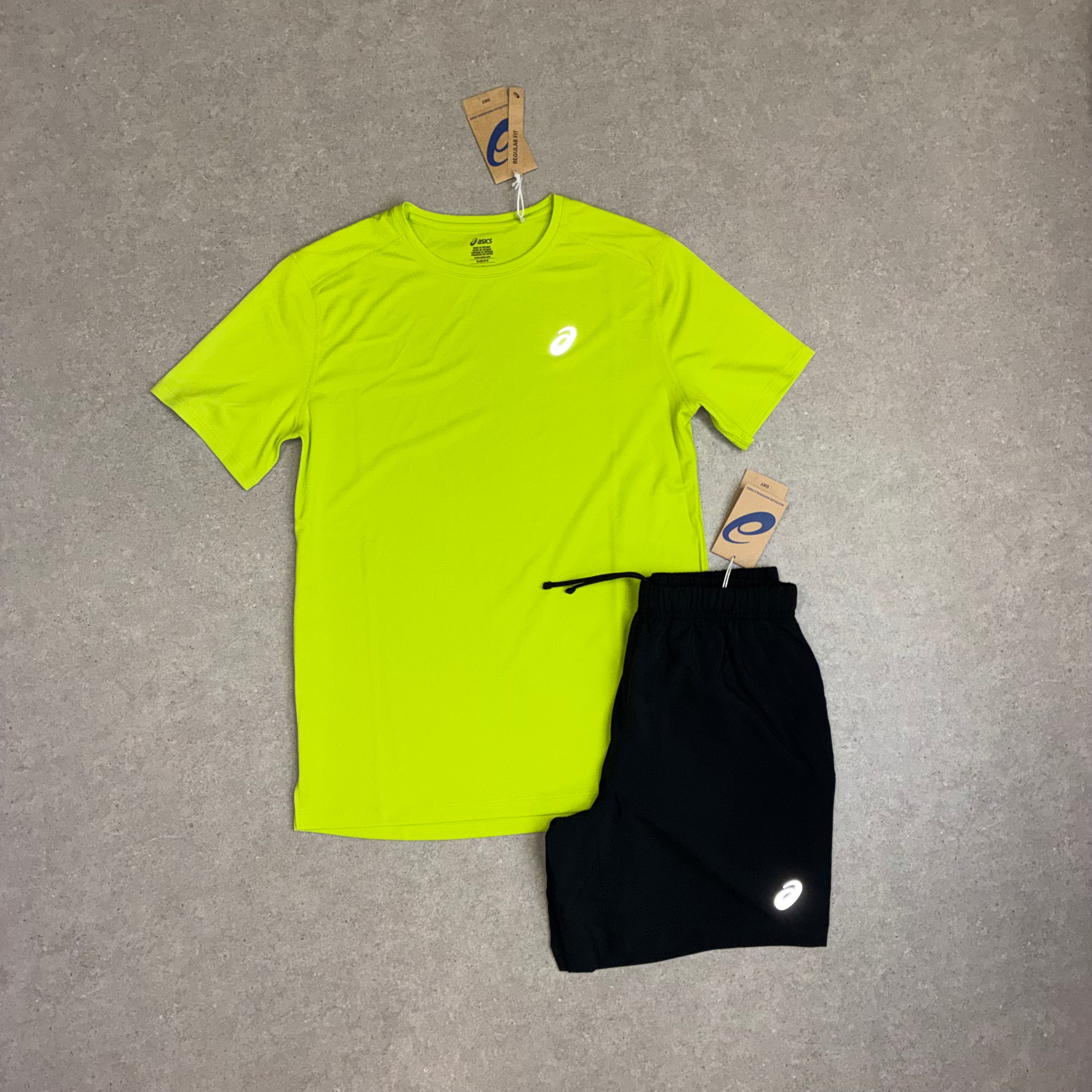 ASICS Core SS Top Neon Lime & Sport Run Shorts Black