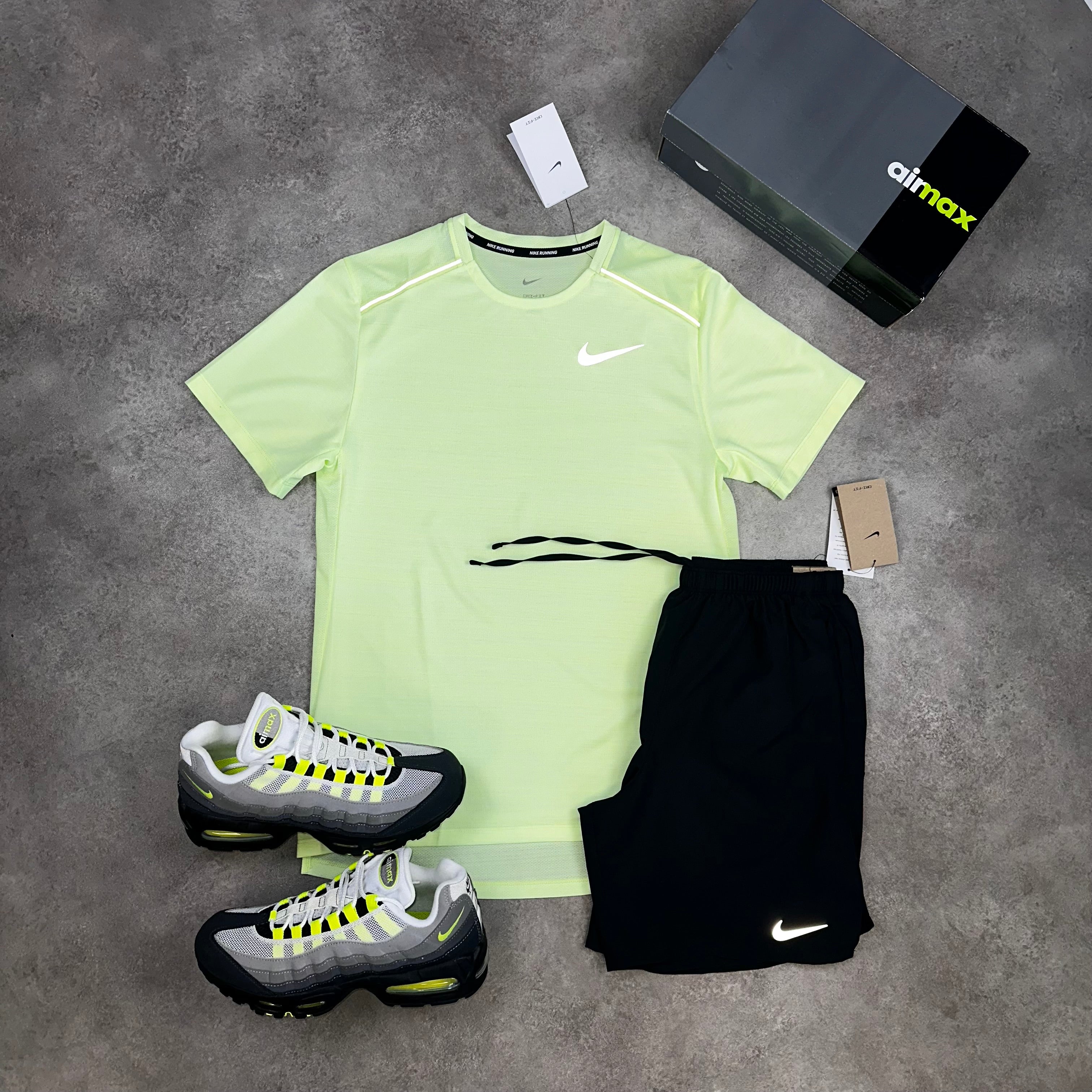 Nike Miler Barely Volt & Challenger Black front view