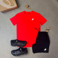 ASICS Core SS Top Flash Red & Black Run Shorts