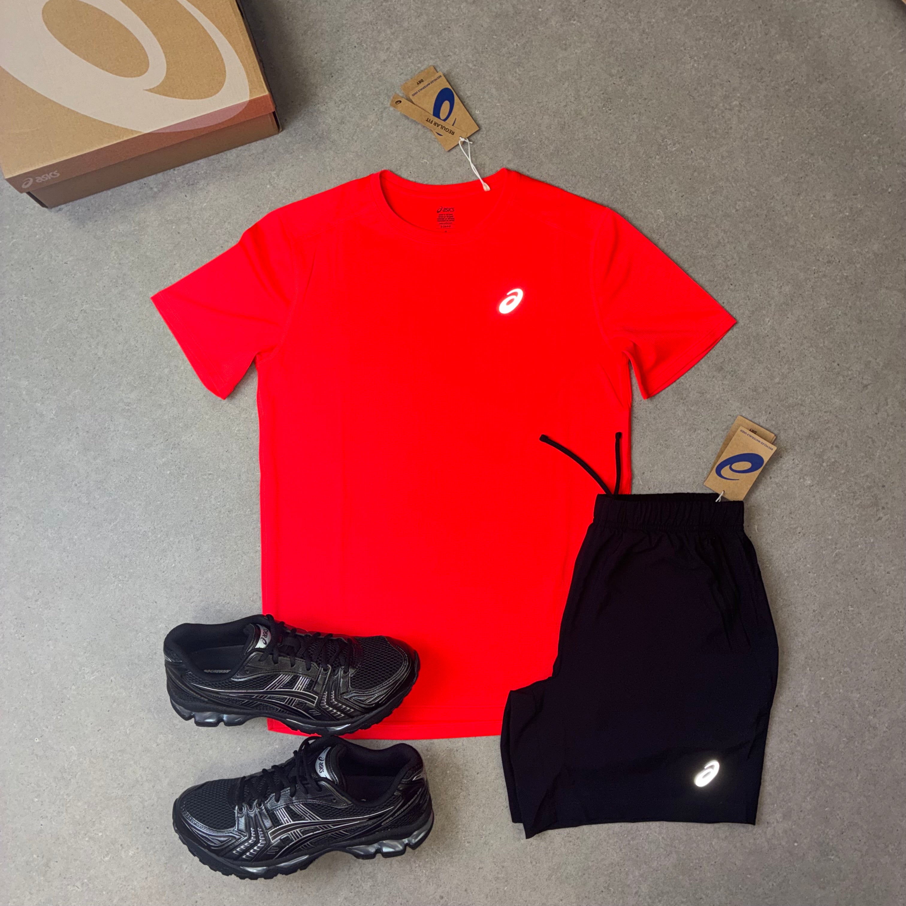 ASICS Core SS Top Flash Red & Black Run Shorts