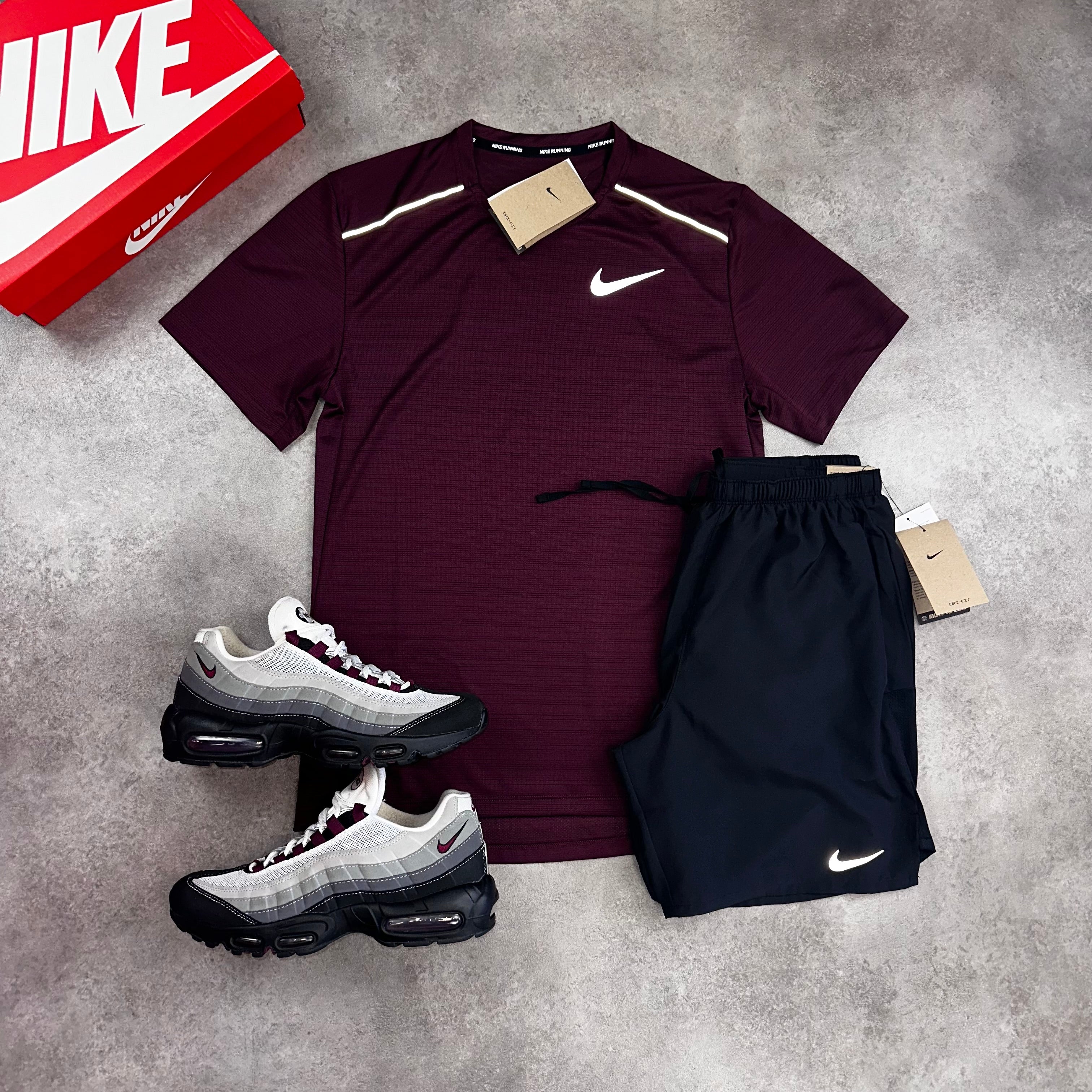 Nike Miler Beetroot & Challenger Shorts Black front view