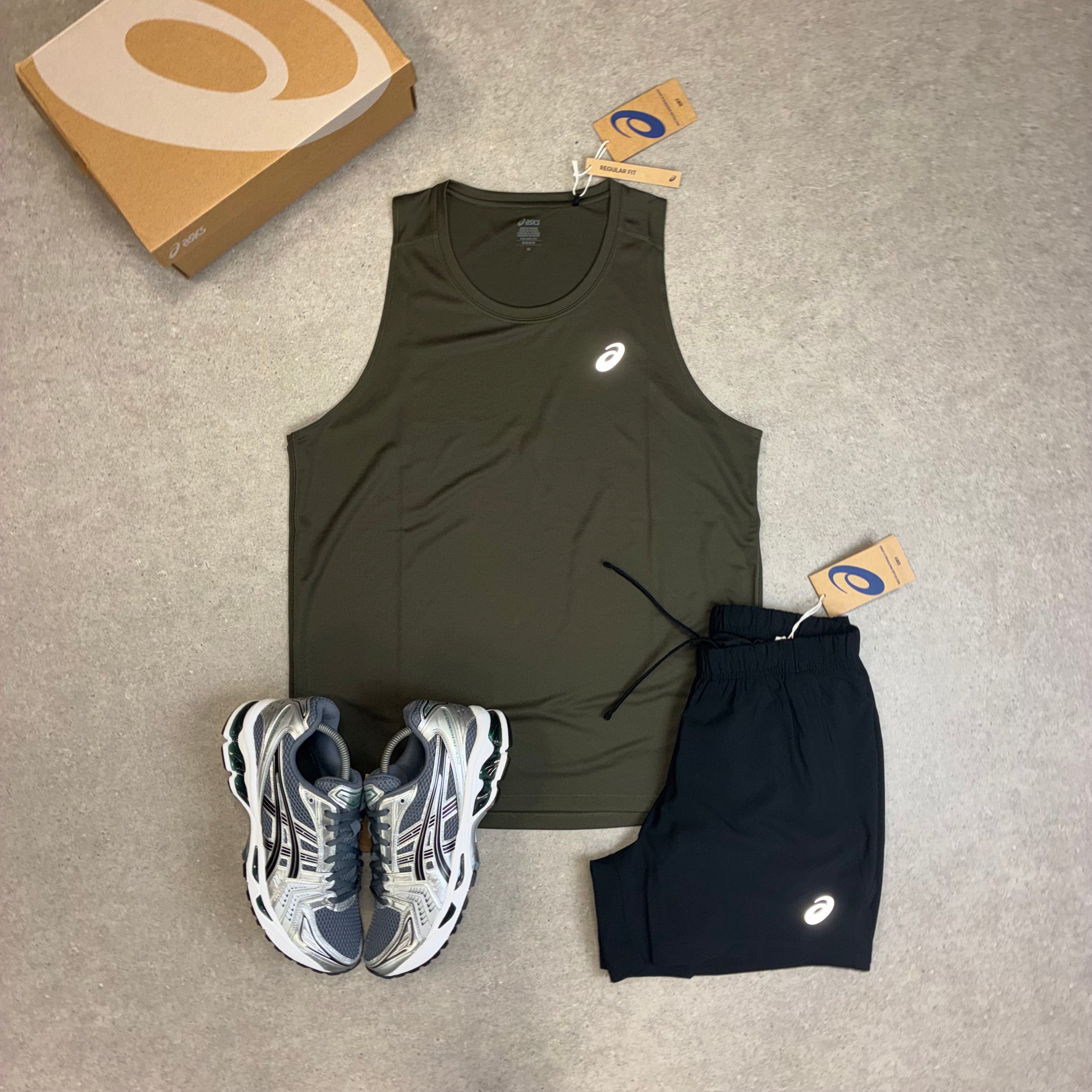 ASIC Vest Khaki & Black Run Shorts