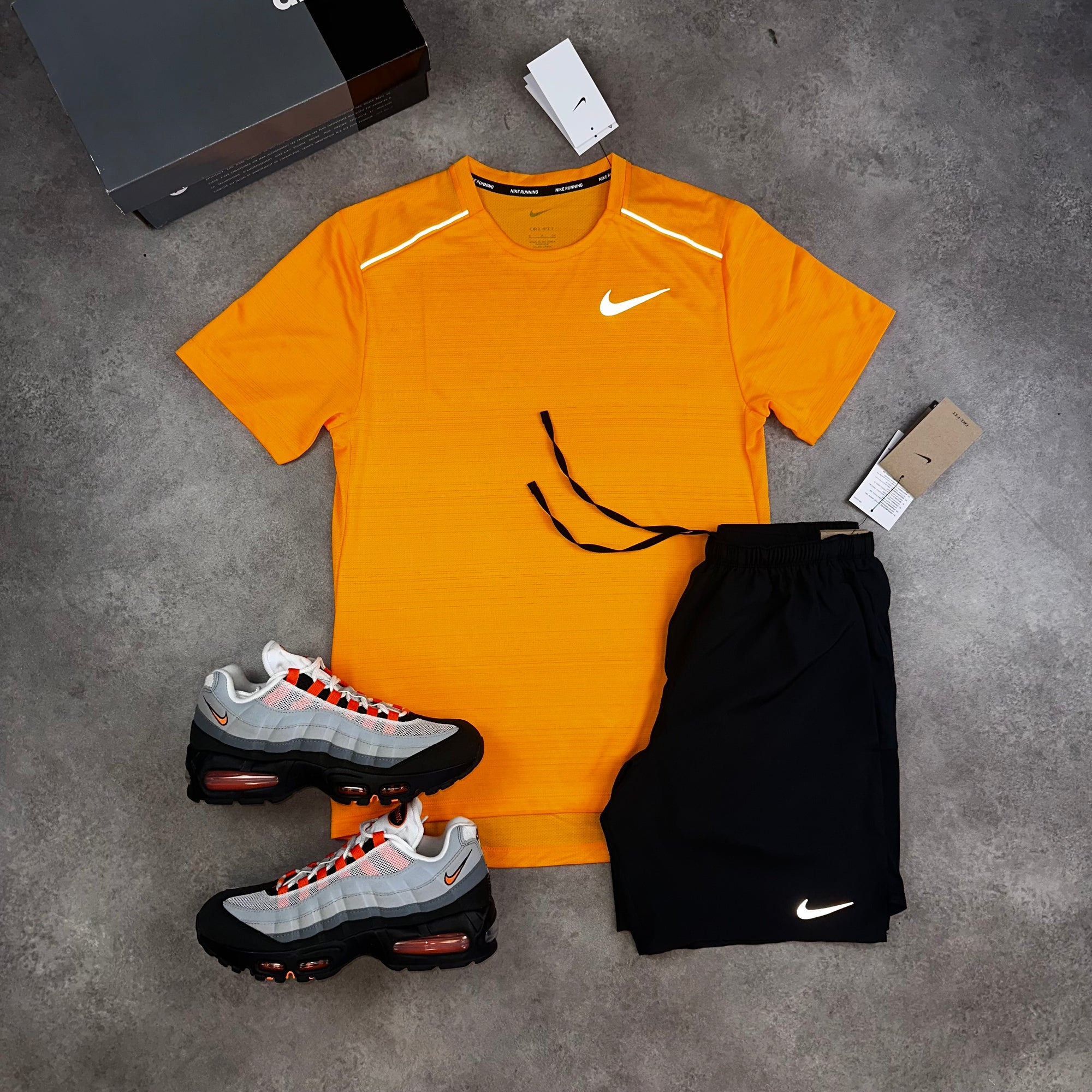 Nike Miler Orange & Challenger Shorts Black