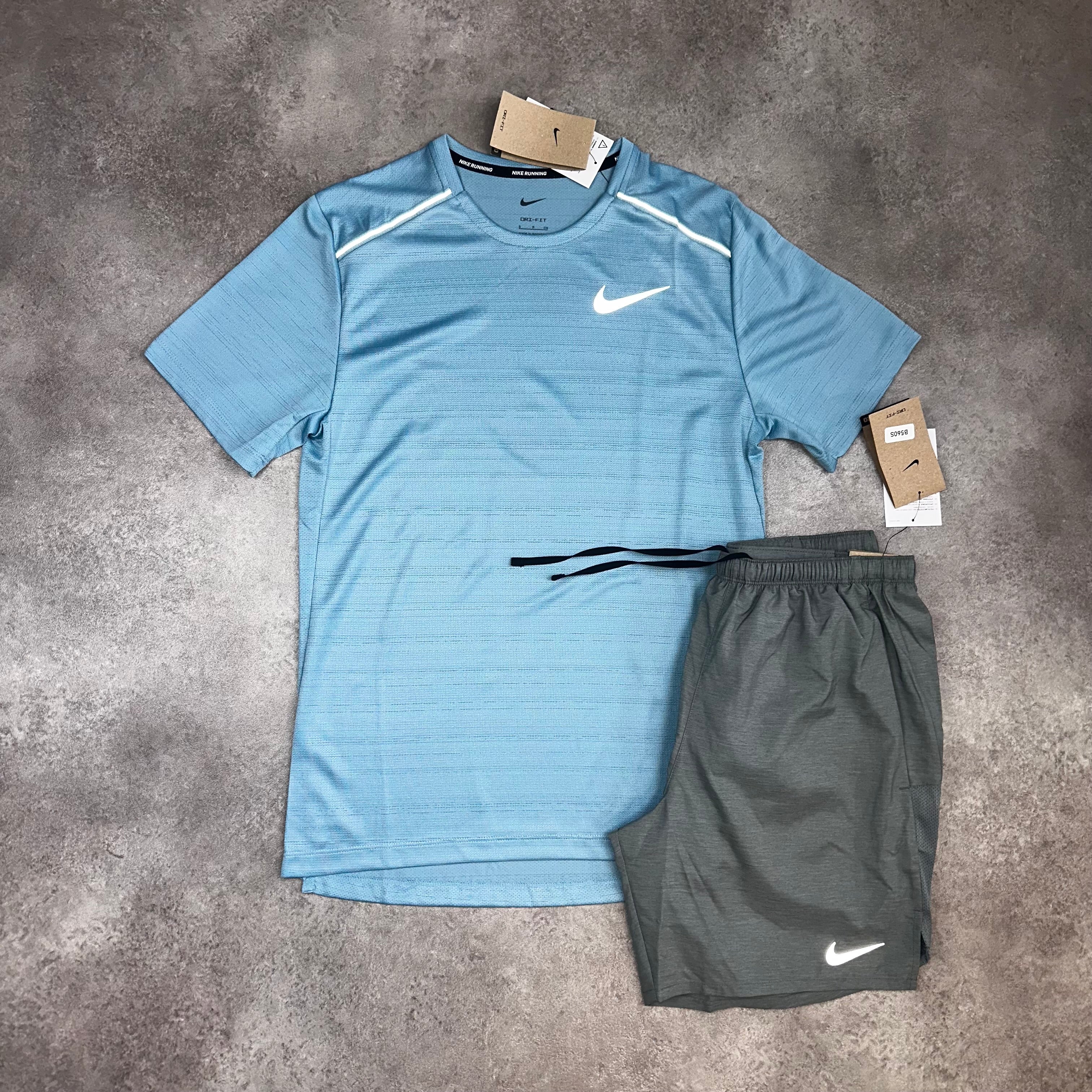 Nike Miler Worn Blue & Challenger Shorts Grey back view
