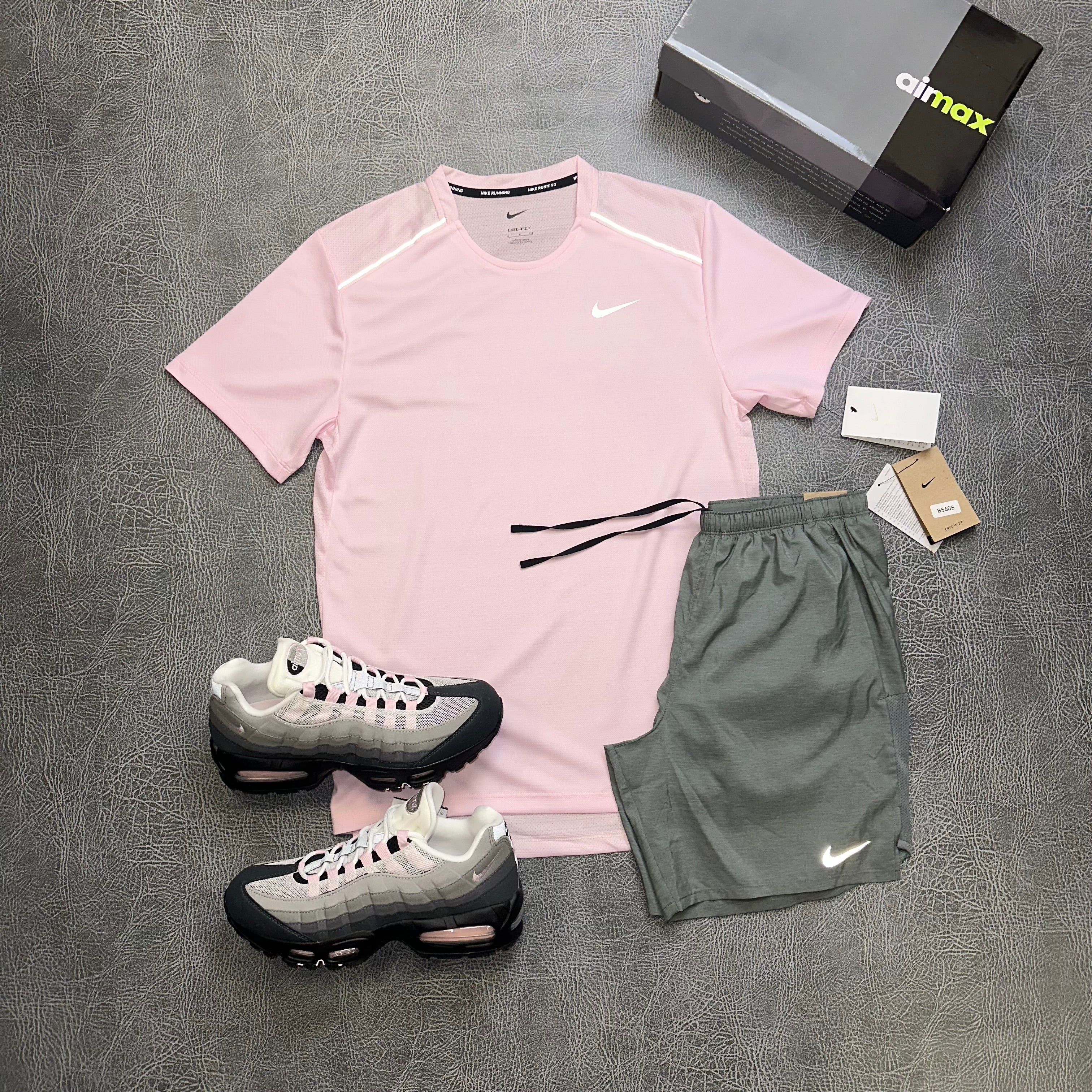 Nike Miler Pink Foam & Challenger Shorts Grey
