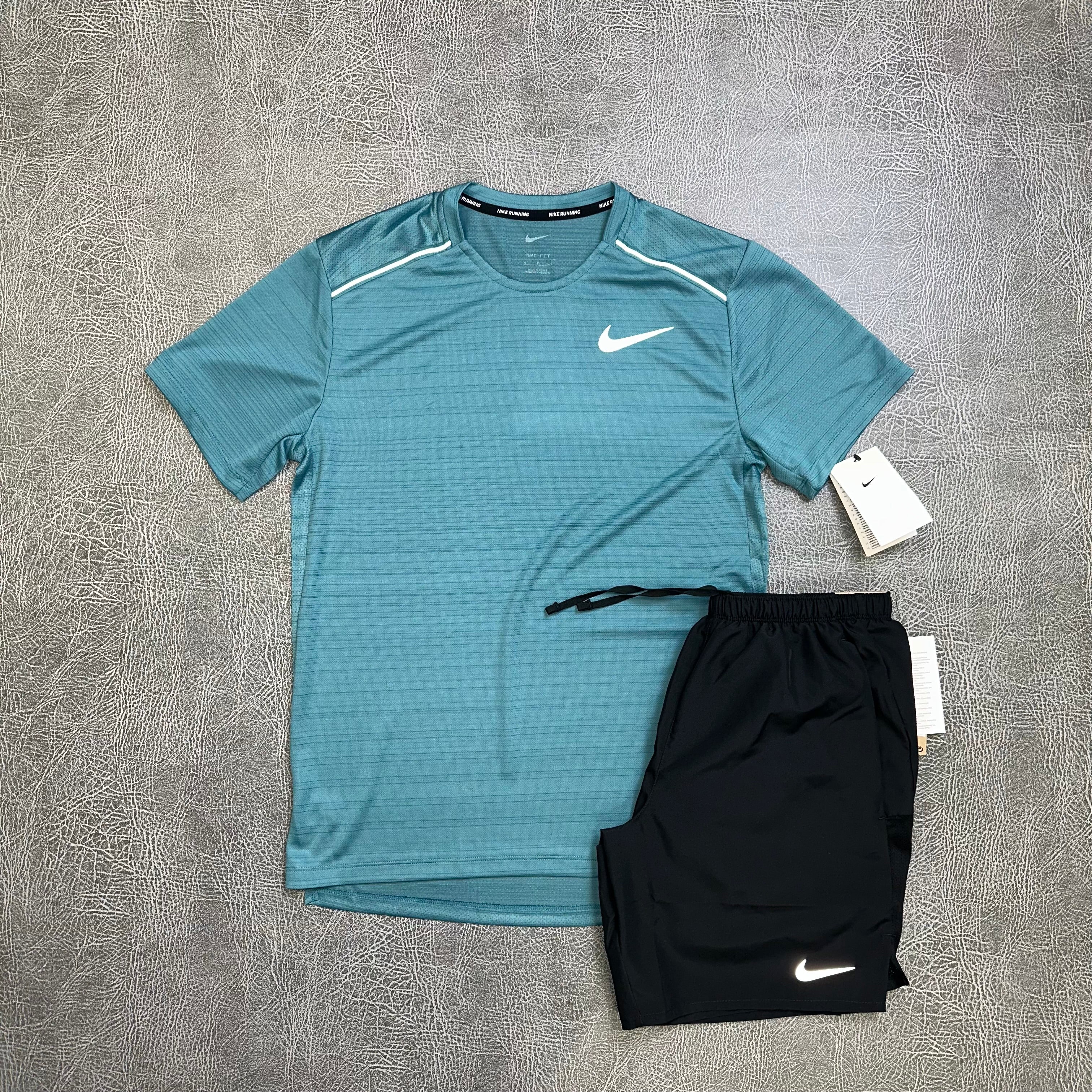 Nike Miler Mineral Teal & Challenger Black back view All Sizes