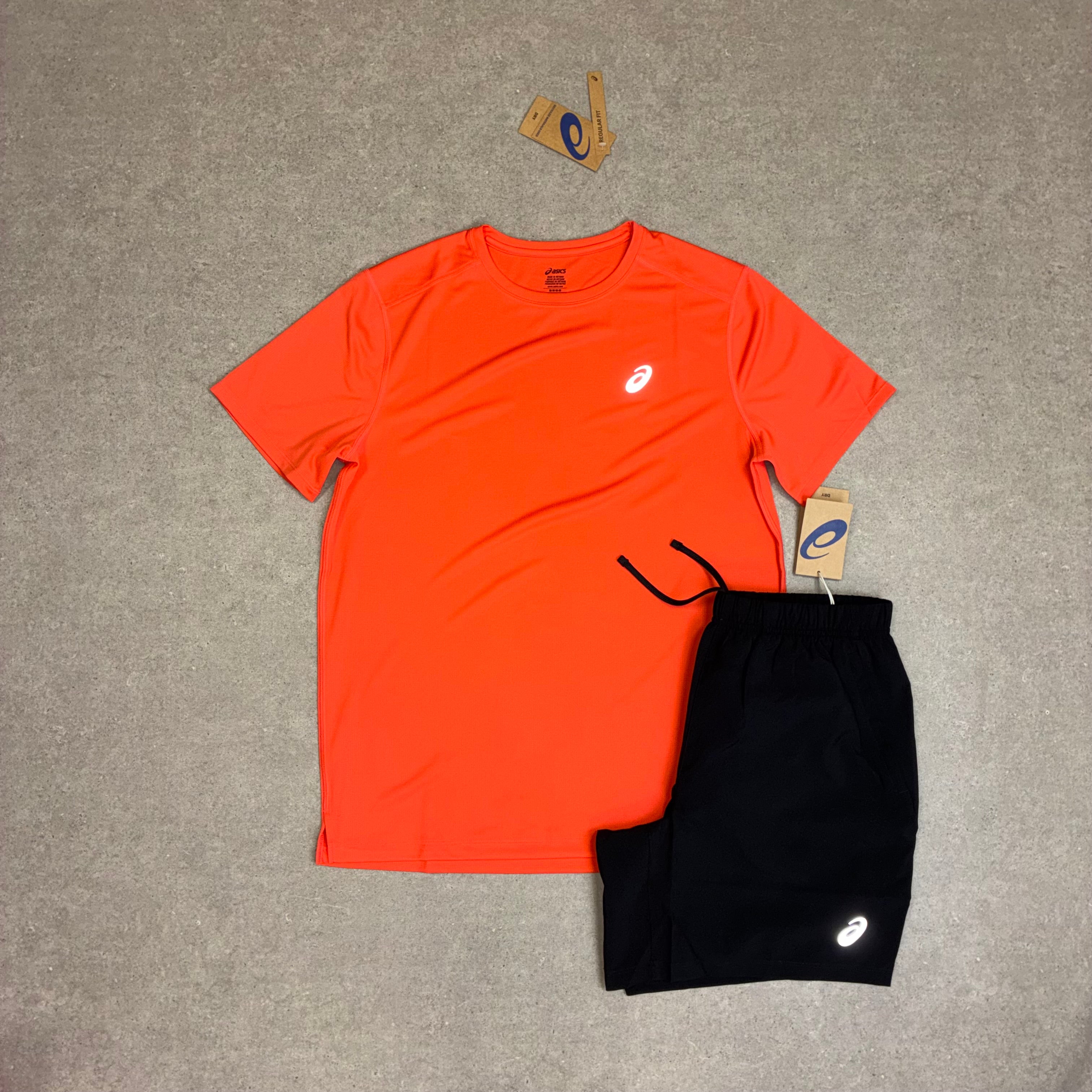 ASICS Core SS Top Coral Reef & Sport Run Shorts Black