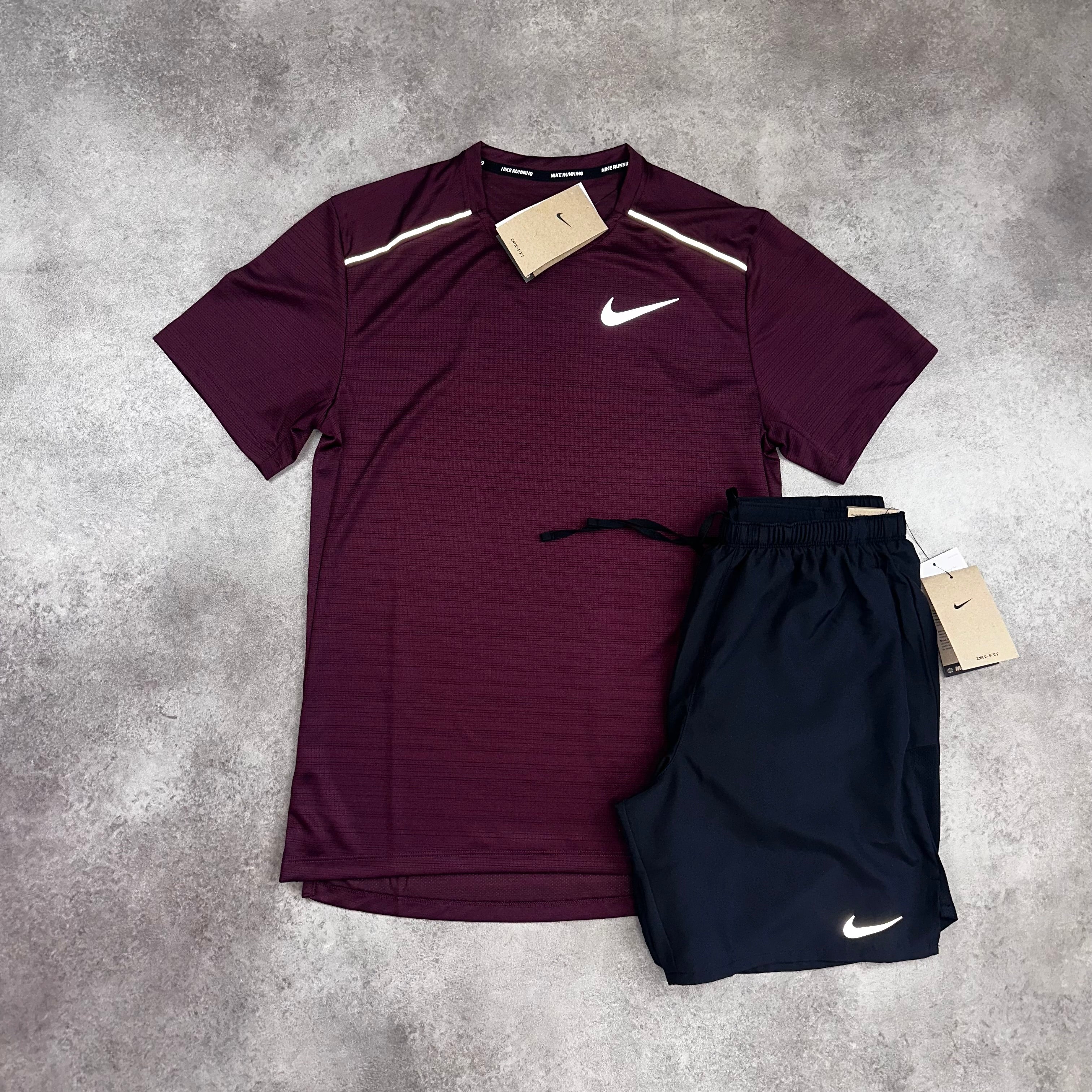 Nike Miler Beetroot & Challenger Shorts Black back view