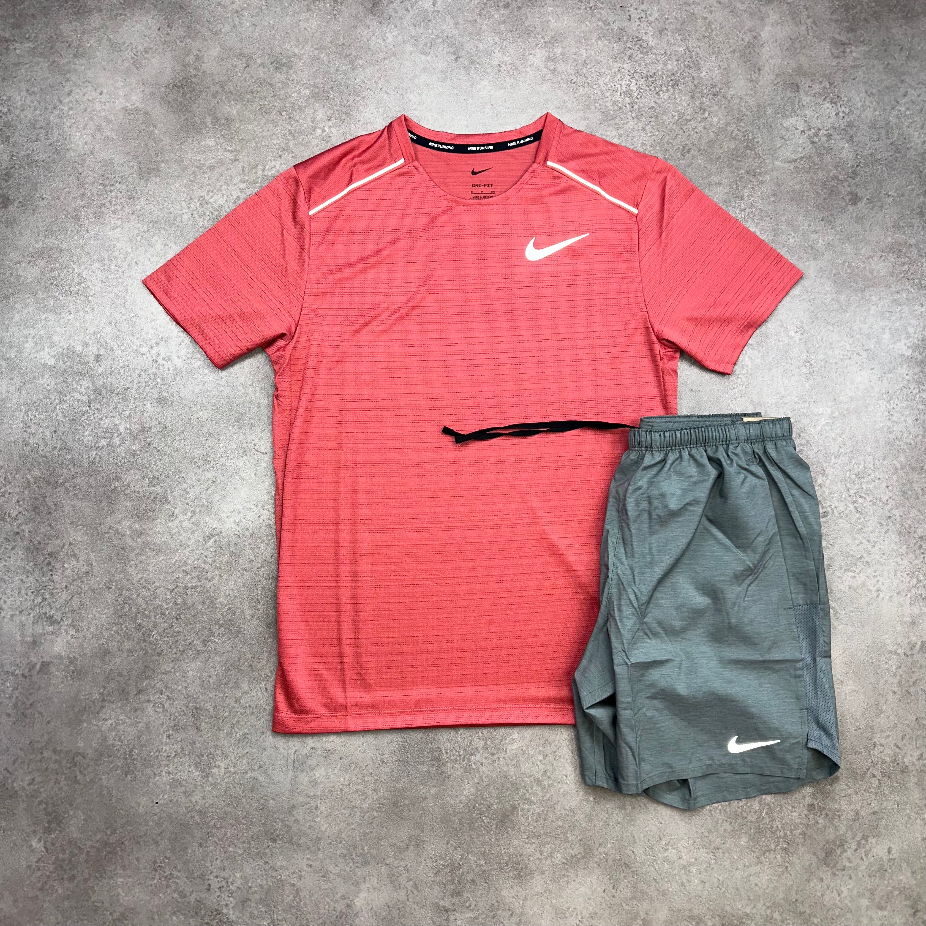 Nike Miler Abode Red & Challenger Shorts Grey front view