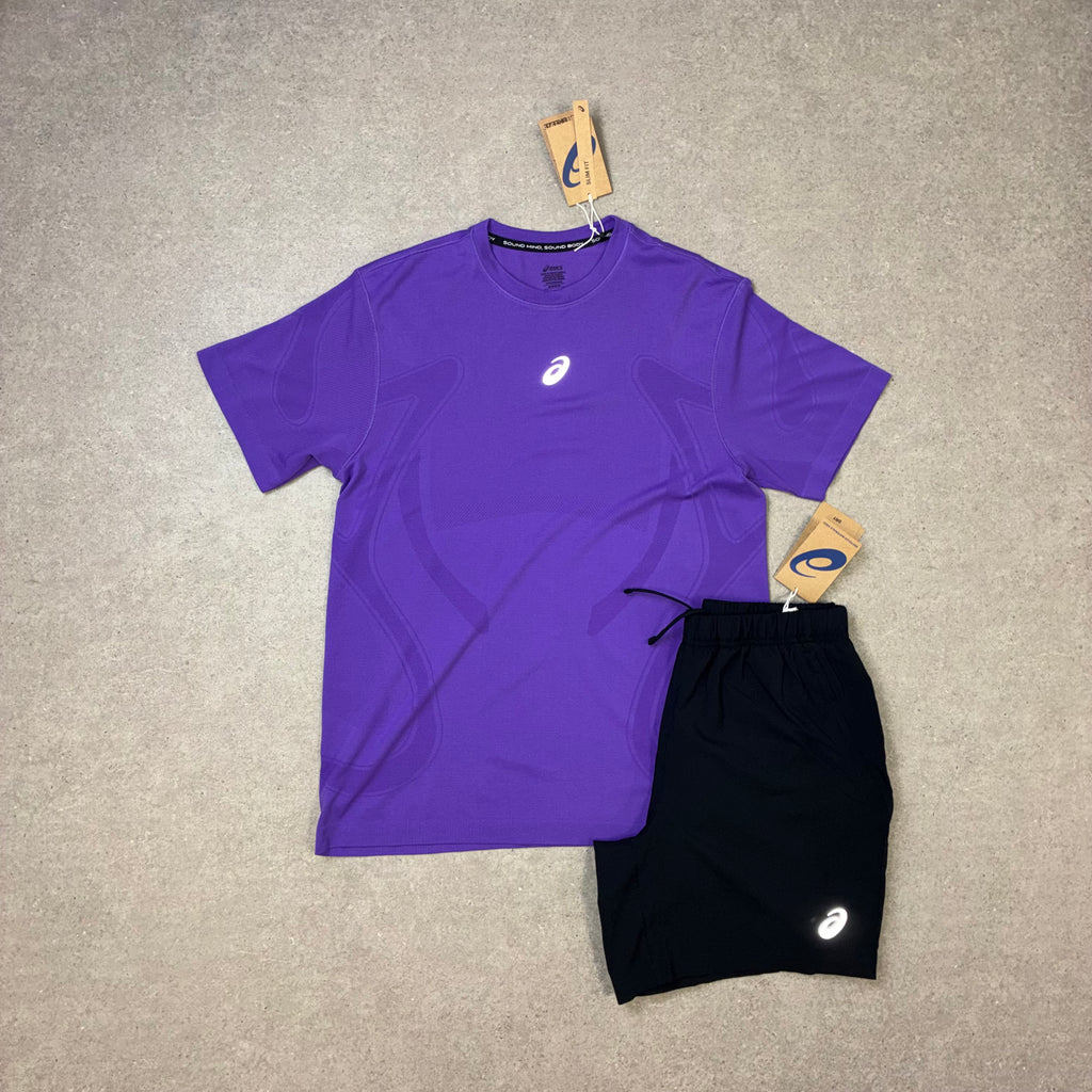 ASICS Road Seamless SS Edo Purple & Sport Run Shorts Black