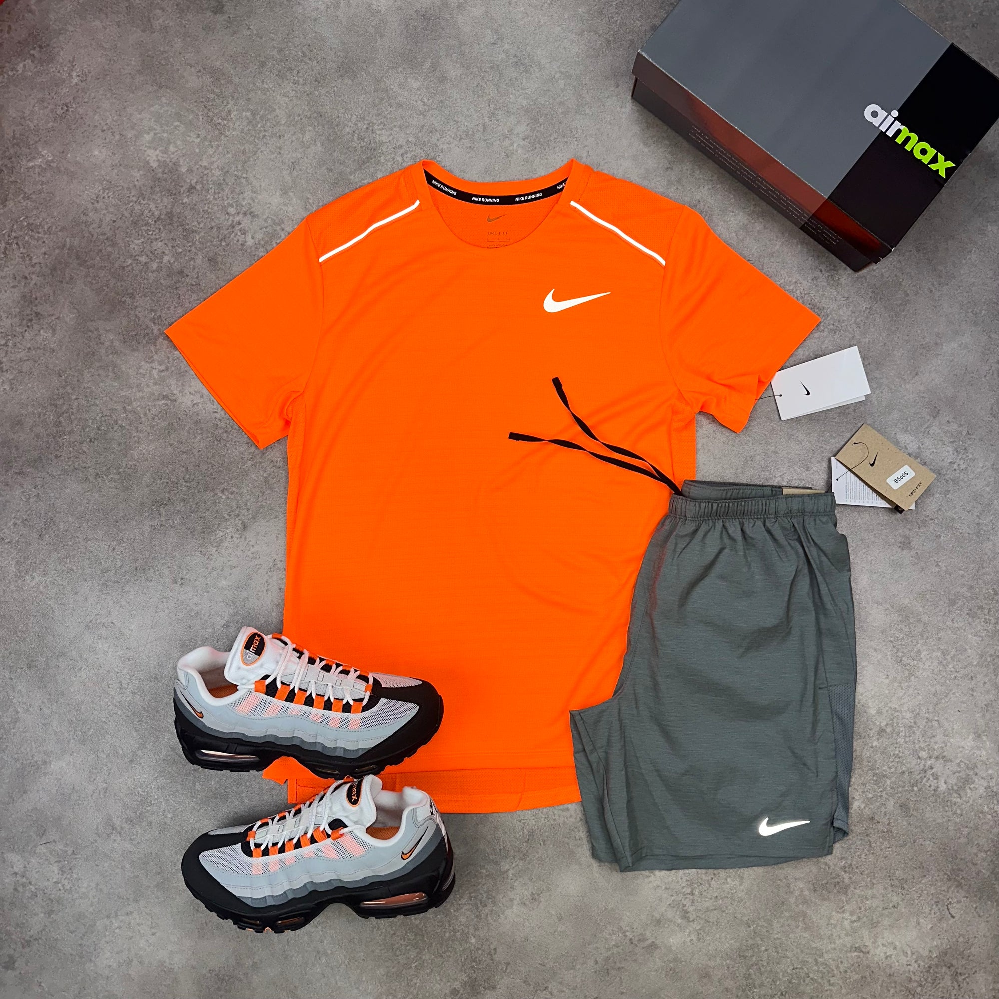 Nike Miler Total Orange & Challenger Shorts Grey
