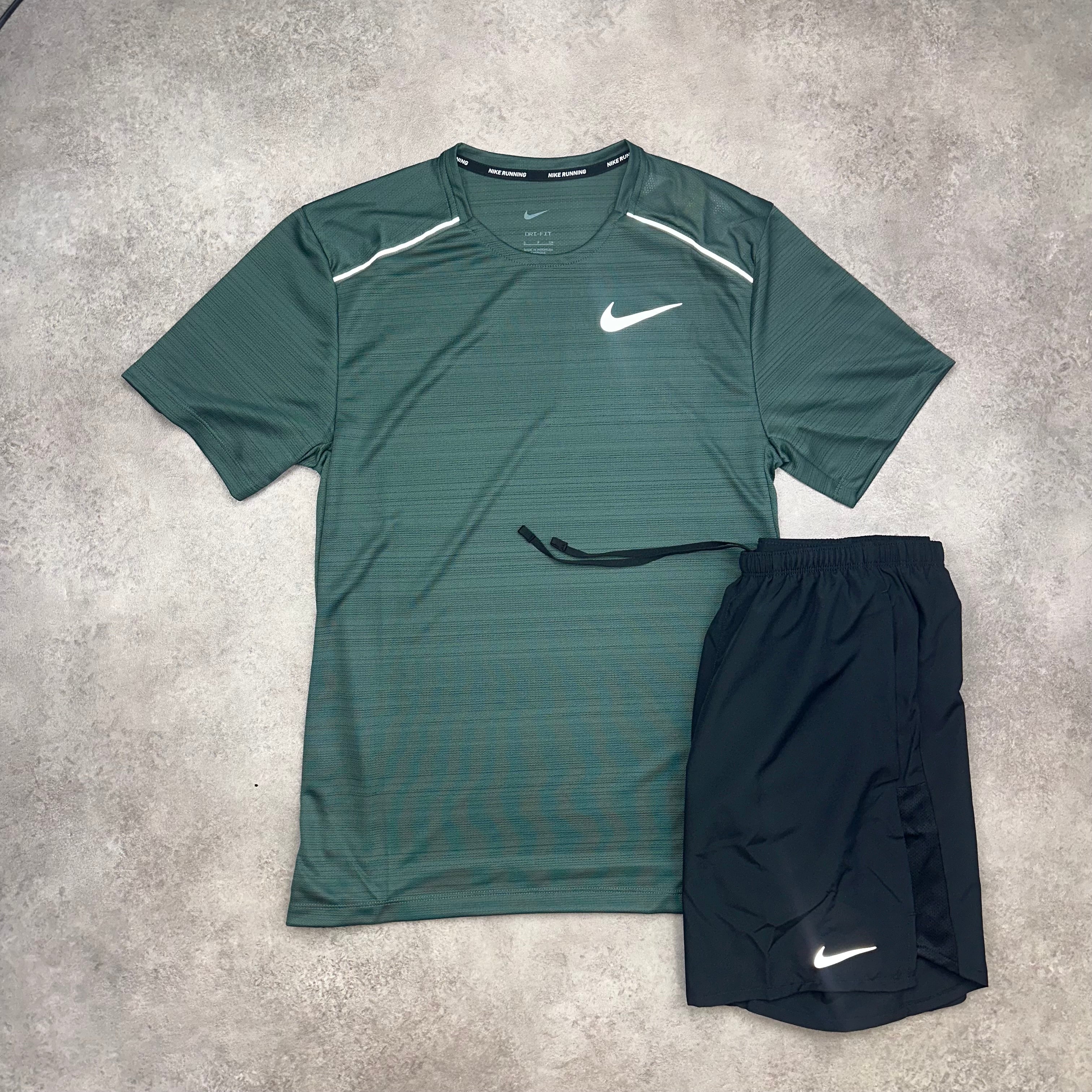 Nike Miler Vintage Green & Challenger Shorts Black front view