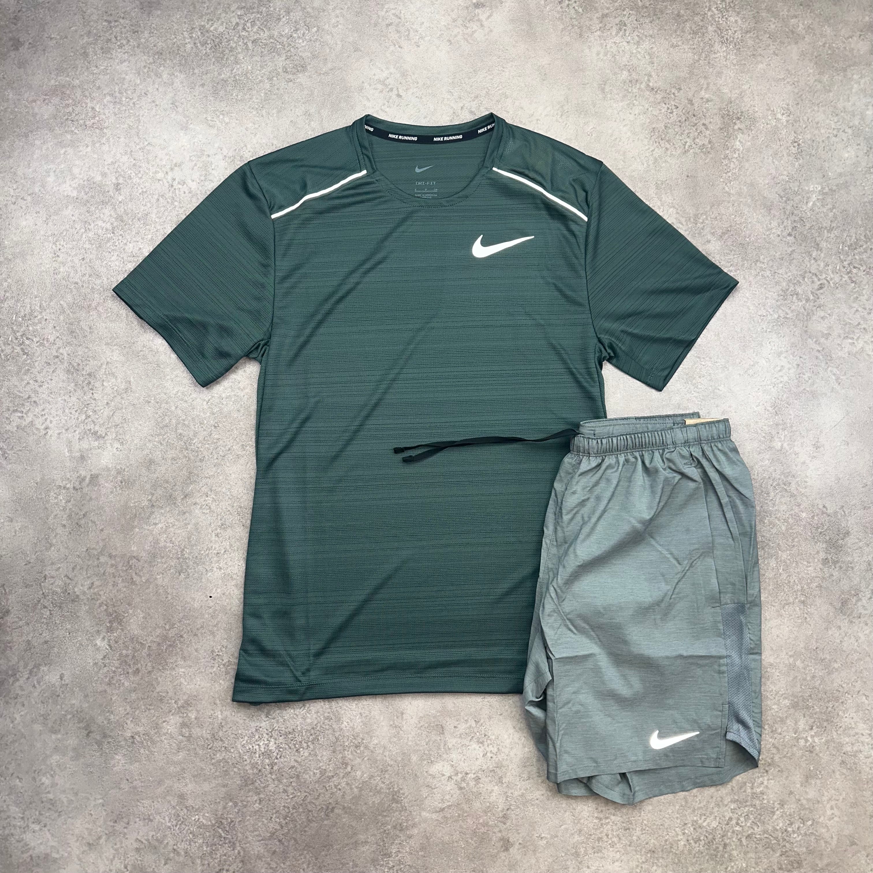 Nike Miler Vintage Green & Challenger Shorts Grey front view