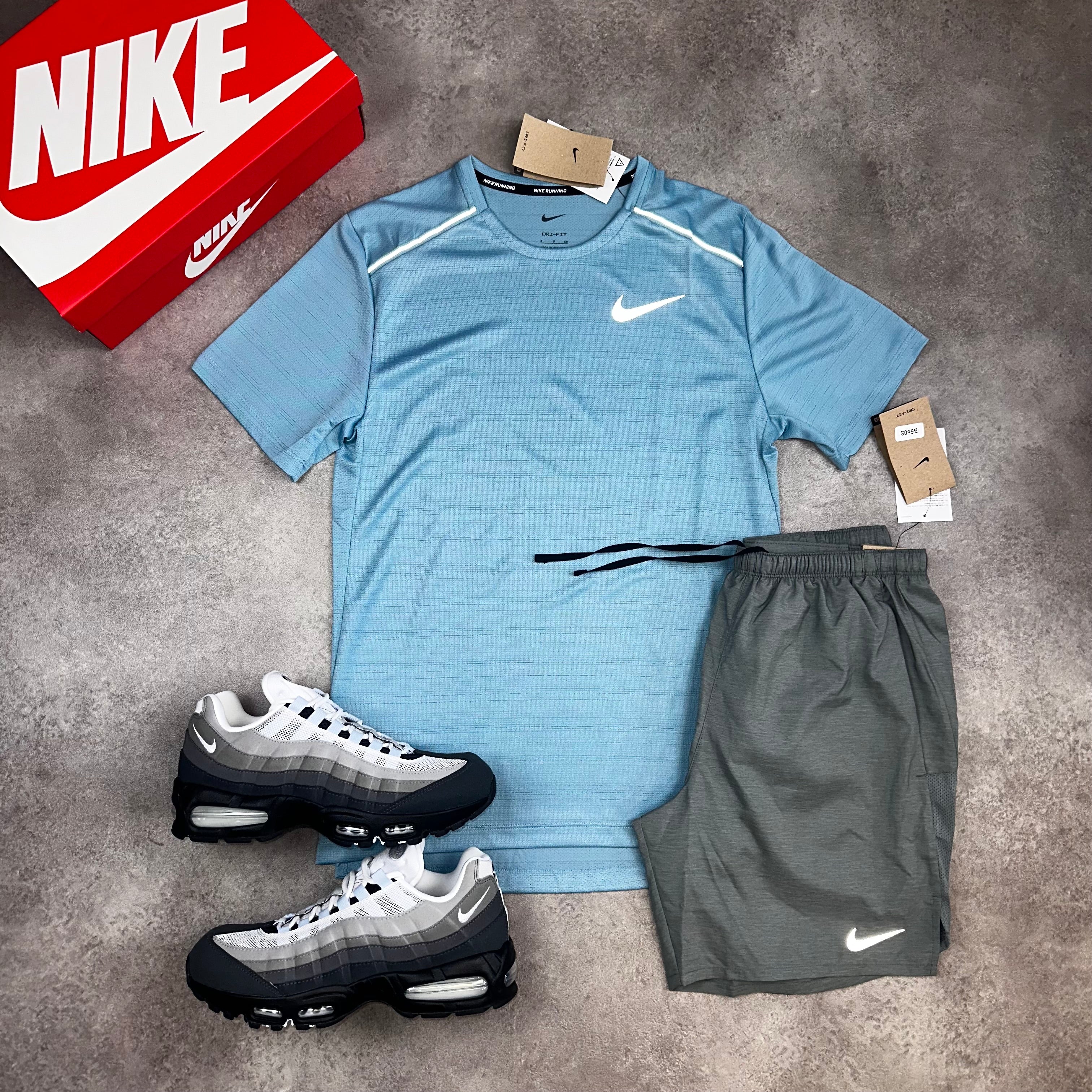 Nike Miler Worn Blue & Challenger Shorts Grey front view
